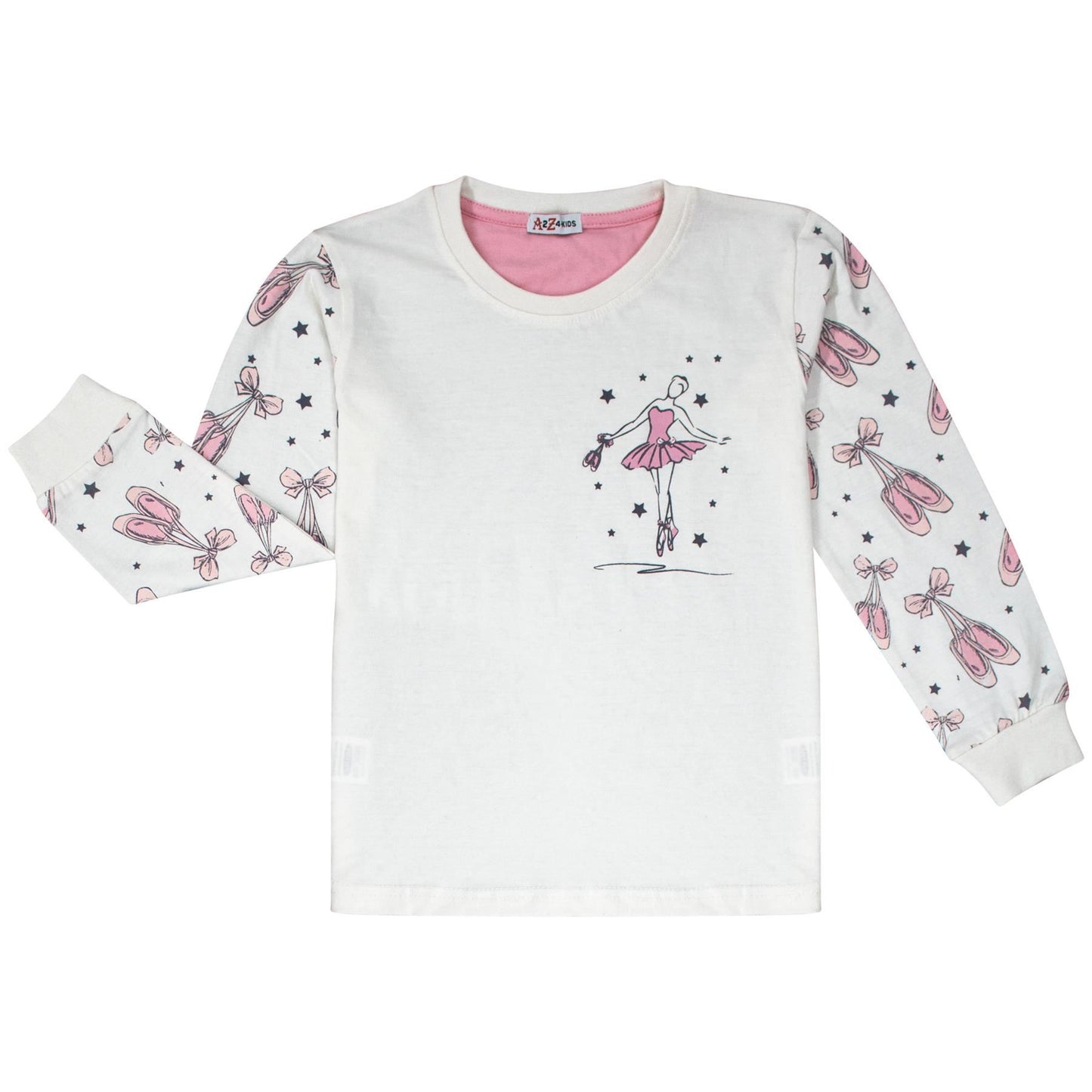 A2Z 4 Kids Girls Ballerina Print Children PJs 2 Piece Cotton Set Lounge Suit Nightwear Sleepwear Top Bottom Pyjamas Loungewear Dress Up Outfit Set Gifts for Children & Girls Age 2-13 Years