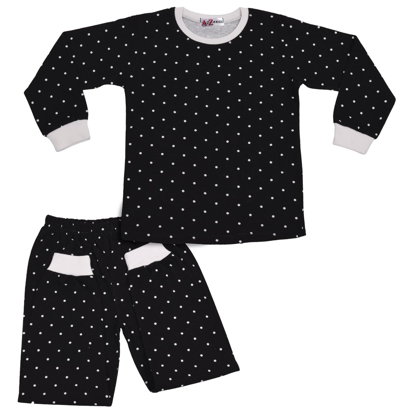 A2Z 4 Kids Girls Boys Polka Dot Children PJs 2 Piece Cotton Set Lounge Suit Nightwear Sleepwear Unisex Top Bottom Pyjamas Loungewear Dress Up Outfit Set Gifts for Children Girls & Boys Age 5-13 years