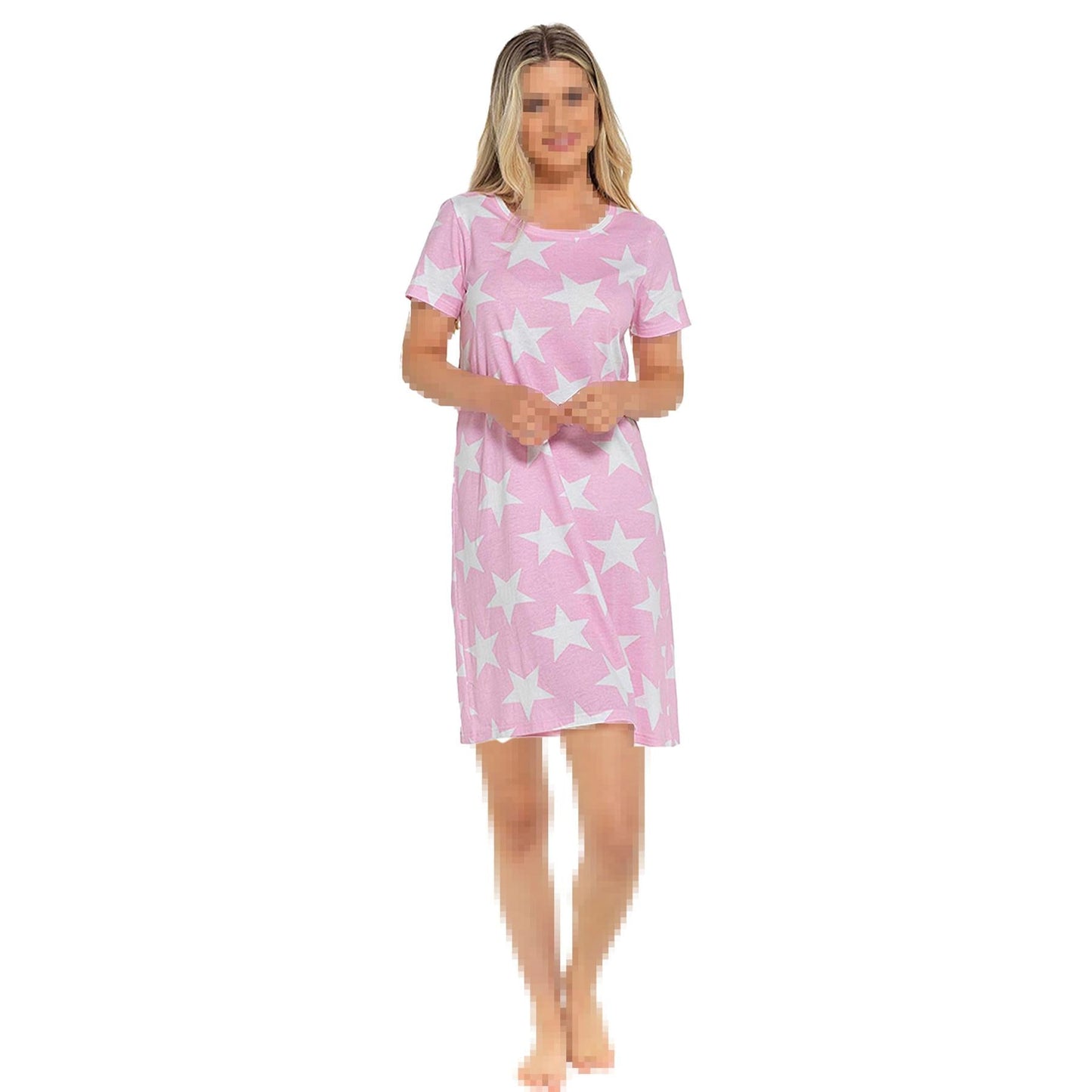 A2Z Ladies Short Sleeves Nightie Star Cotton Jersey Nightshirts Night Dress 8-22