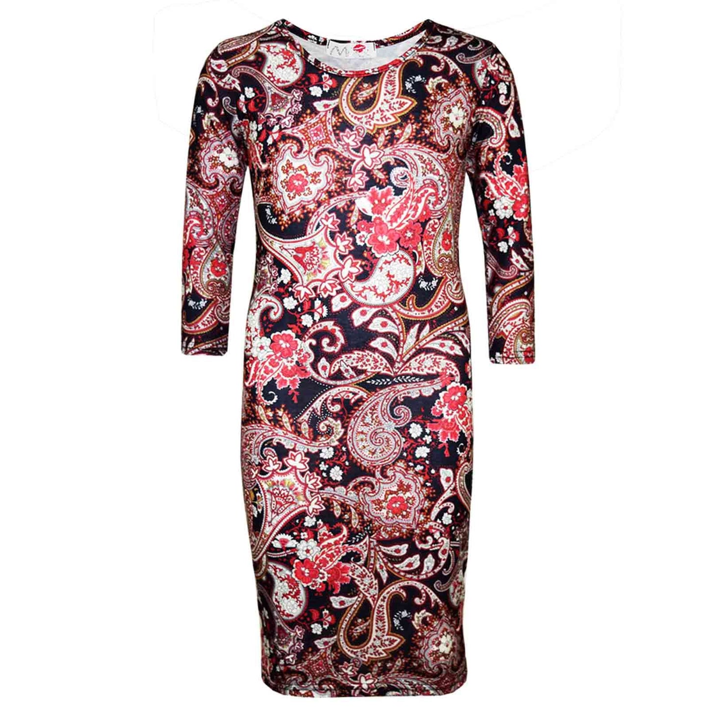 Girls Midi Dress Red Abstract Blue Floral & White Comic Fashion Dress 7-13 Years