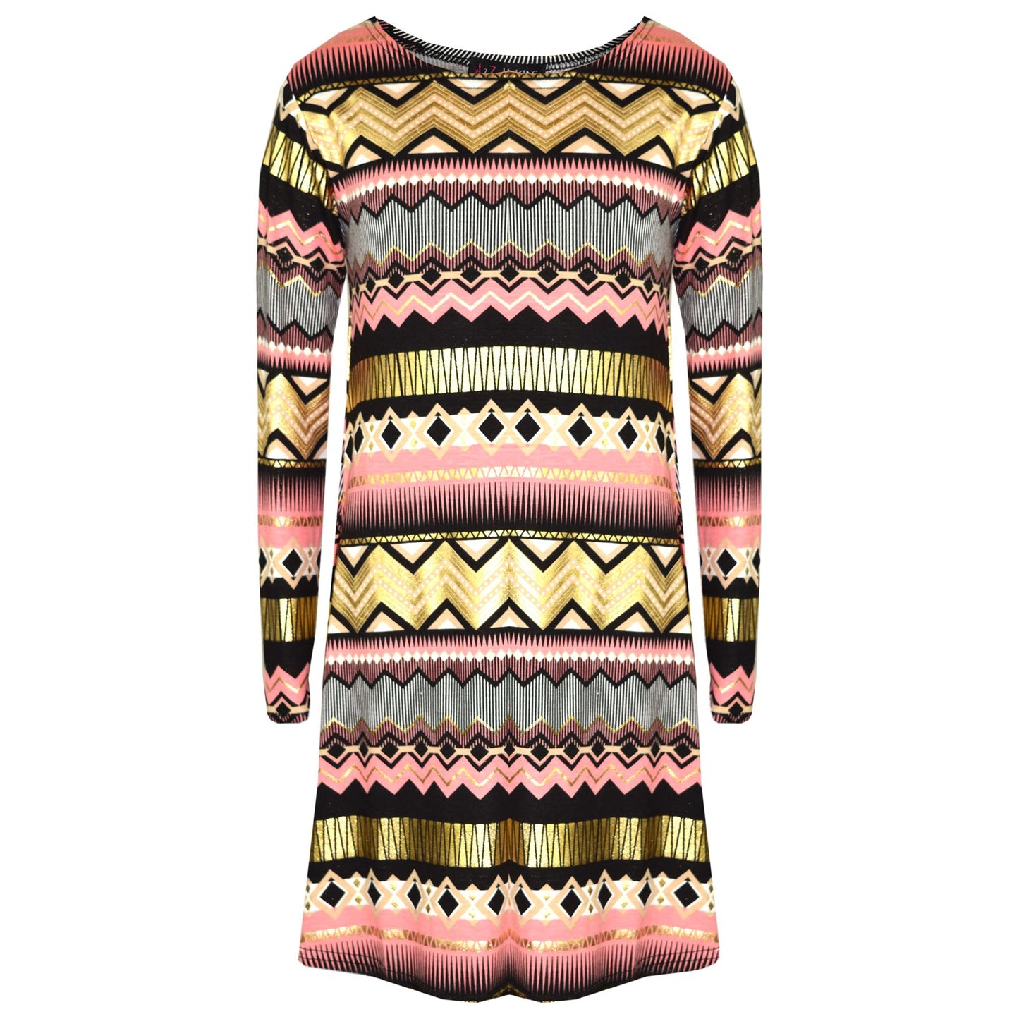 Girls Skater Dress Kids Aztec Print Summer Party Swing Midi Dresses 7-13 Years