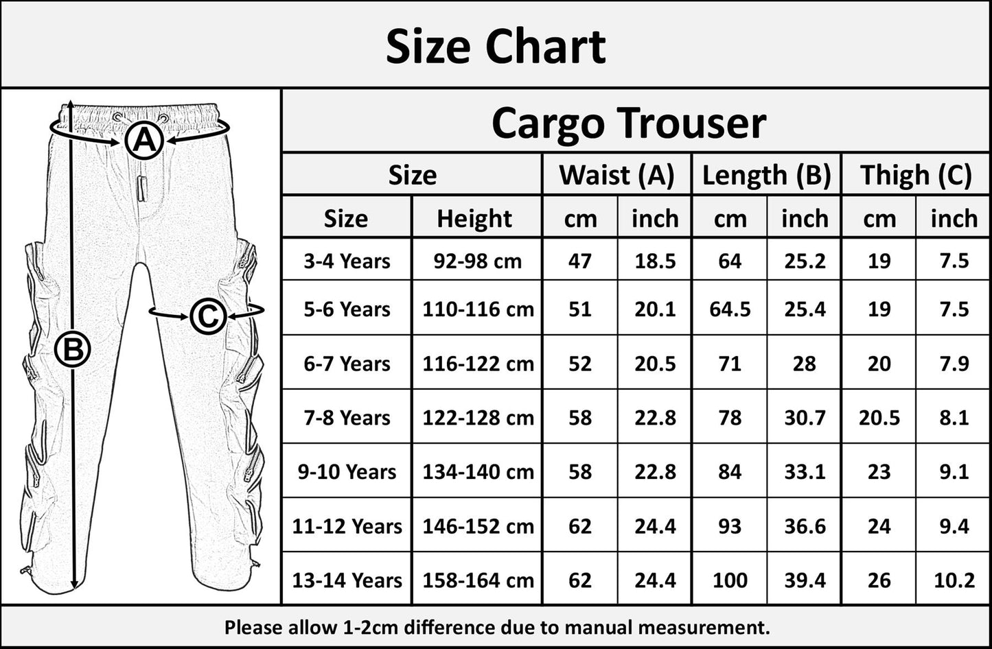 Kids Girls Cargo Trousers Elasticated Waist Comfortable Joggers Casual Pants