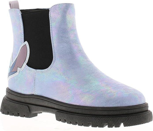Disney Stitch Girls Purple Ankle Boots Iridescent Synthetic PVC Chelsea Boot