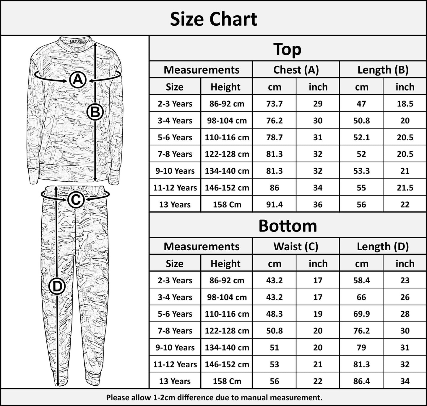Kids Jogging Suit Girls Camouflage Lounge Suit Tracksuit Hoddie Bottom 2-13 Year