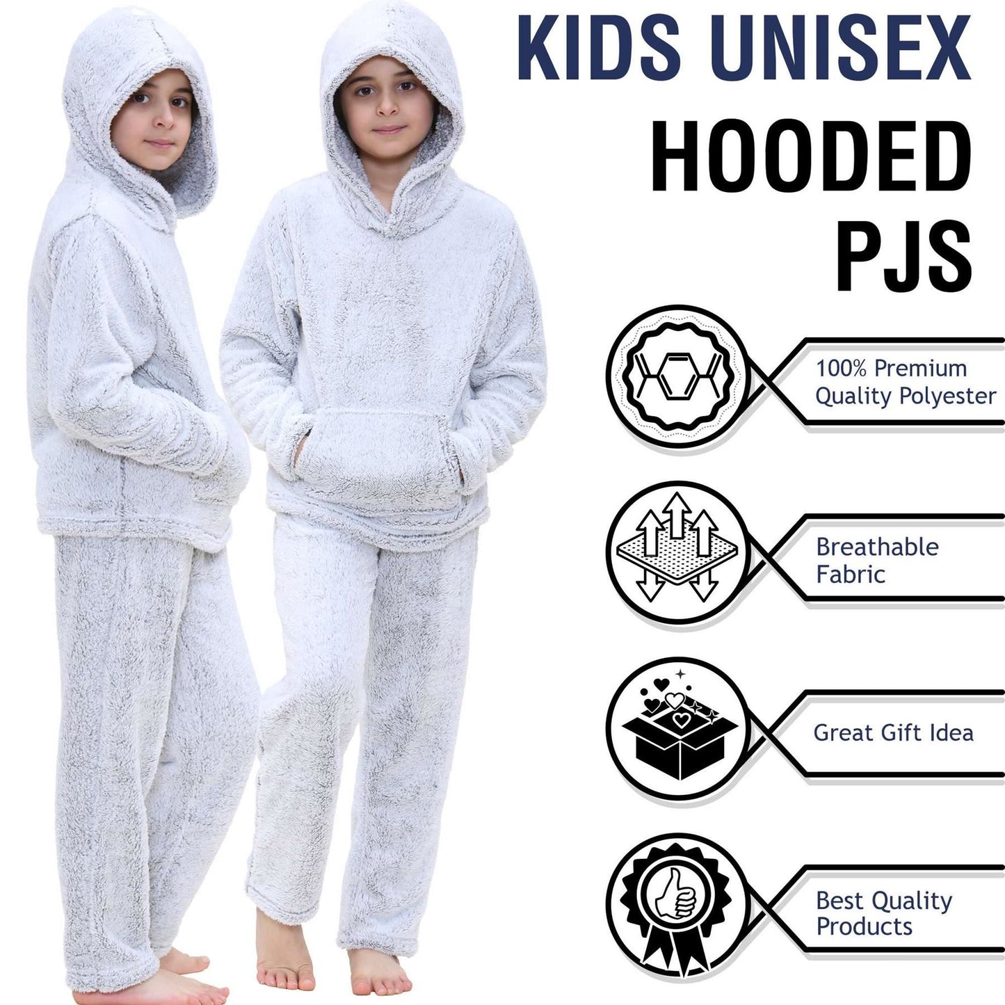 Kids Boys Girls Plain Pyjama Extra Soft Loungewear Thick Pile Fleece PJS Set
