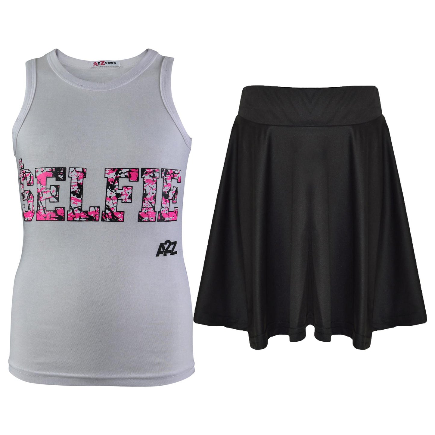 Kids Girls Splash Print Vest & Skirt Trendy Fashion Two Piece Vest & Skirts 5-13