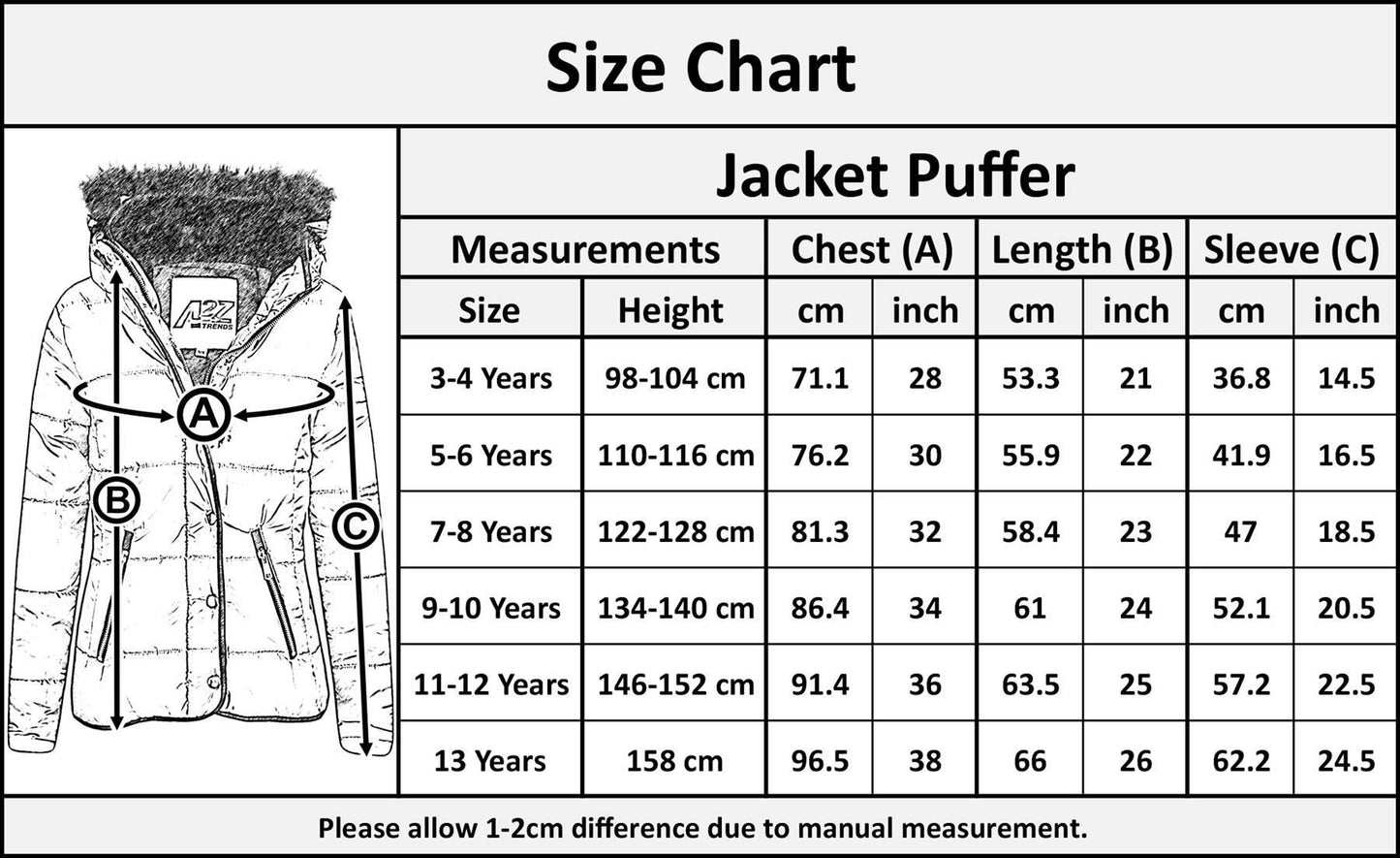 Kids  Girls Padded Puffer Quilted Coat Faux Fur Collar For  Girls Age 3-13 Years