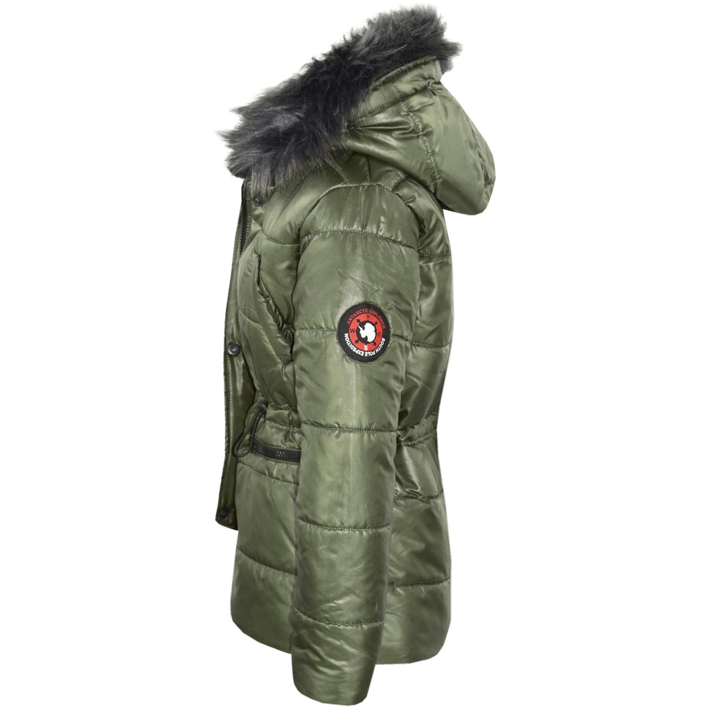 Kids Girls Jackets Puffer Hooded Detachable Faux Fur Wet Look Padded Long Coats
