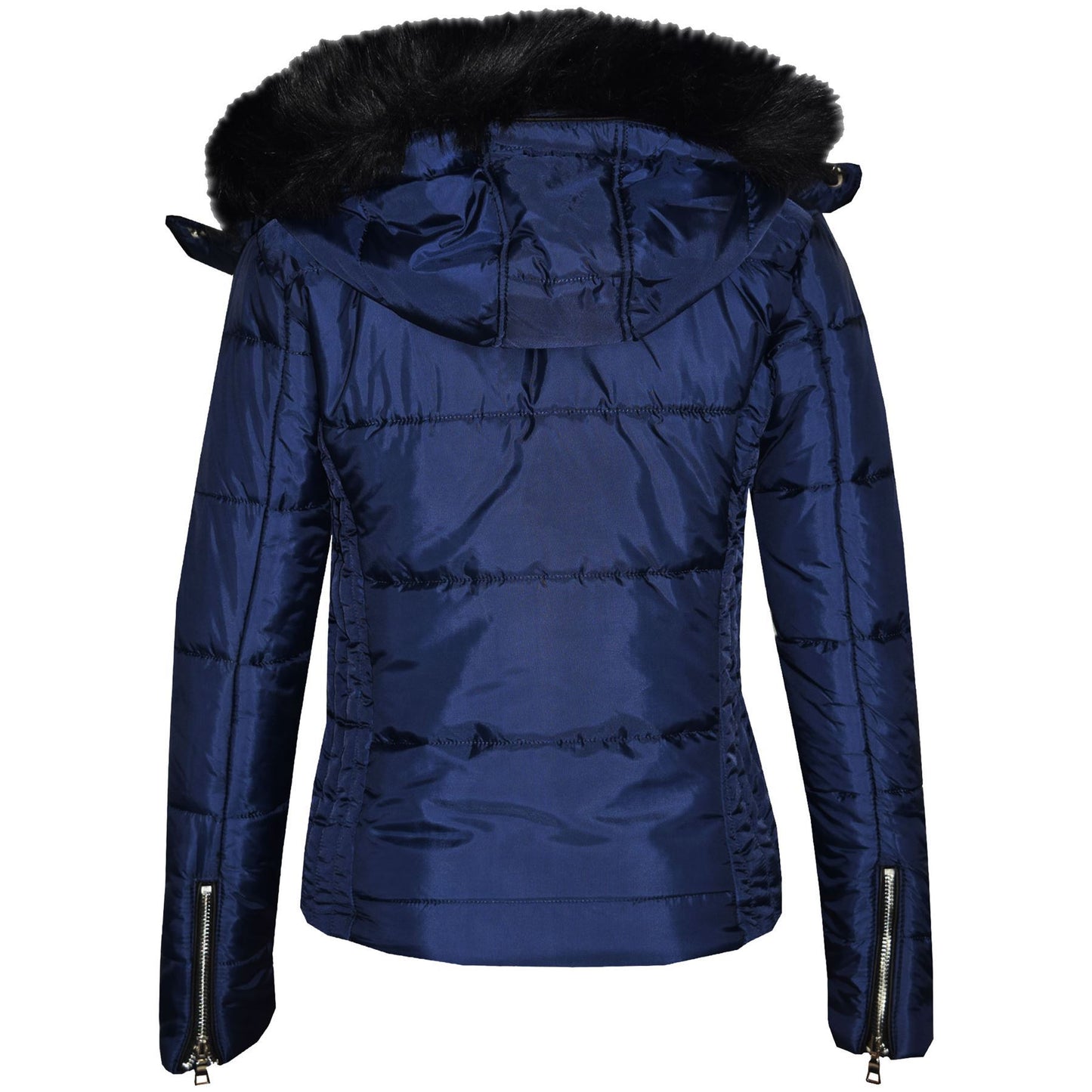 Girls Puffer Jacket Quilted Winter Coat Faux Fur Hood Warm Padded Zipped Coat