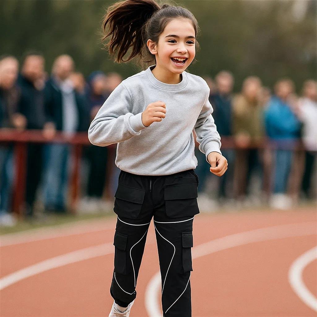 Kids Girls Cargo Trousers Elasticated Waist Straight Fit Joggers Activewear Pant