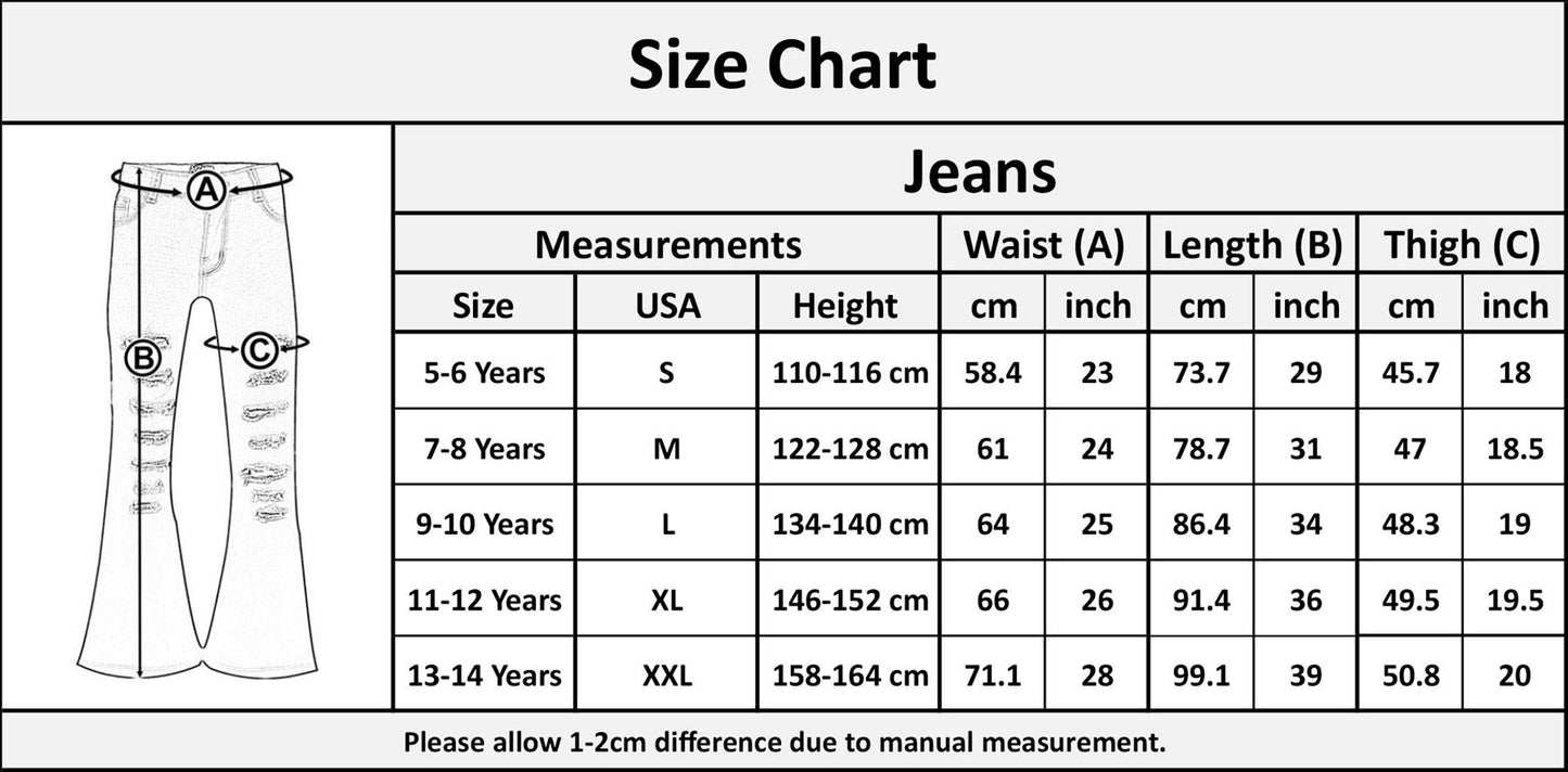 Kids Girls Denim Ripped Jeans Comfort Skinny Stretch Lightweight Casual Pants
