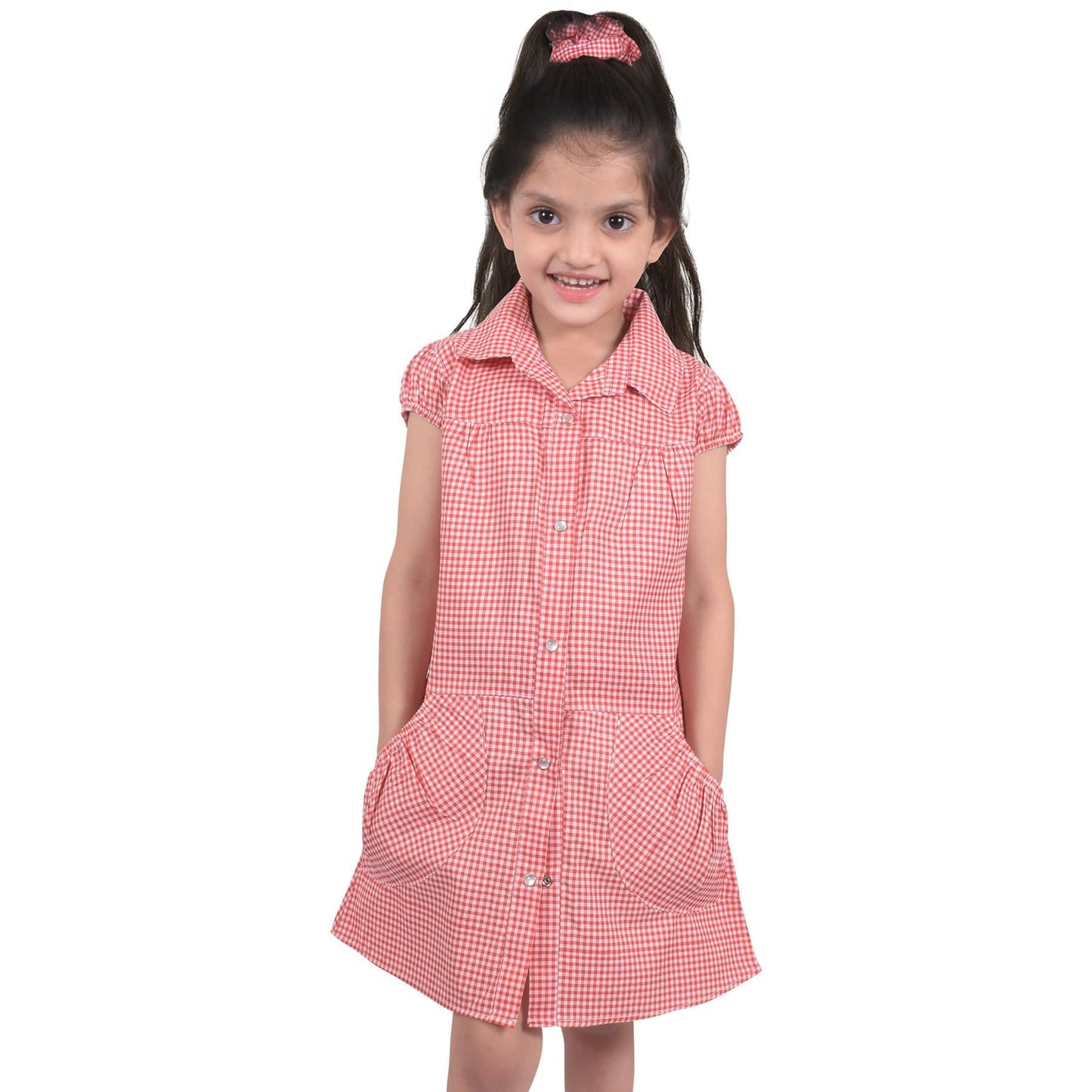 Kids Pack of 2 Girls Dress Breathable with Matching Scrunchies Age 3-14 Years