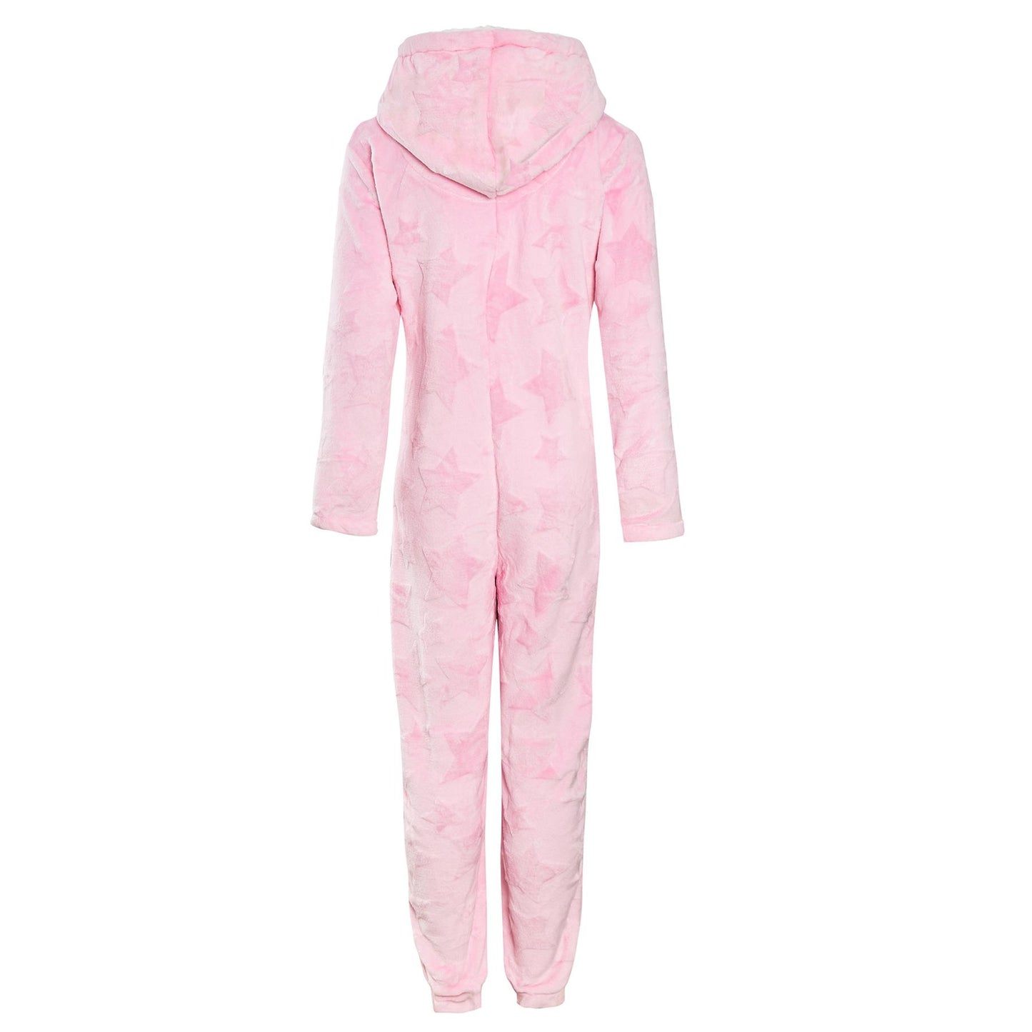 A2Z Ladies Pink & Grey Star Embossed Fleece Onesie with Hood Zip Up Lounge Suit