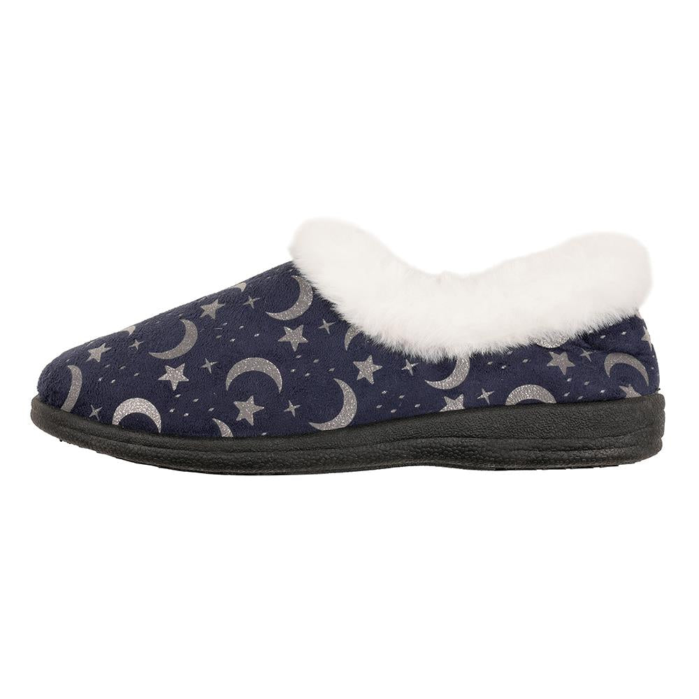 A2Z Ladies Full Slippers Navy Moon & Stars Print Warm Indoor Rubber Sole Slipper