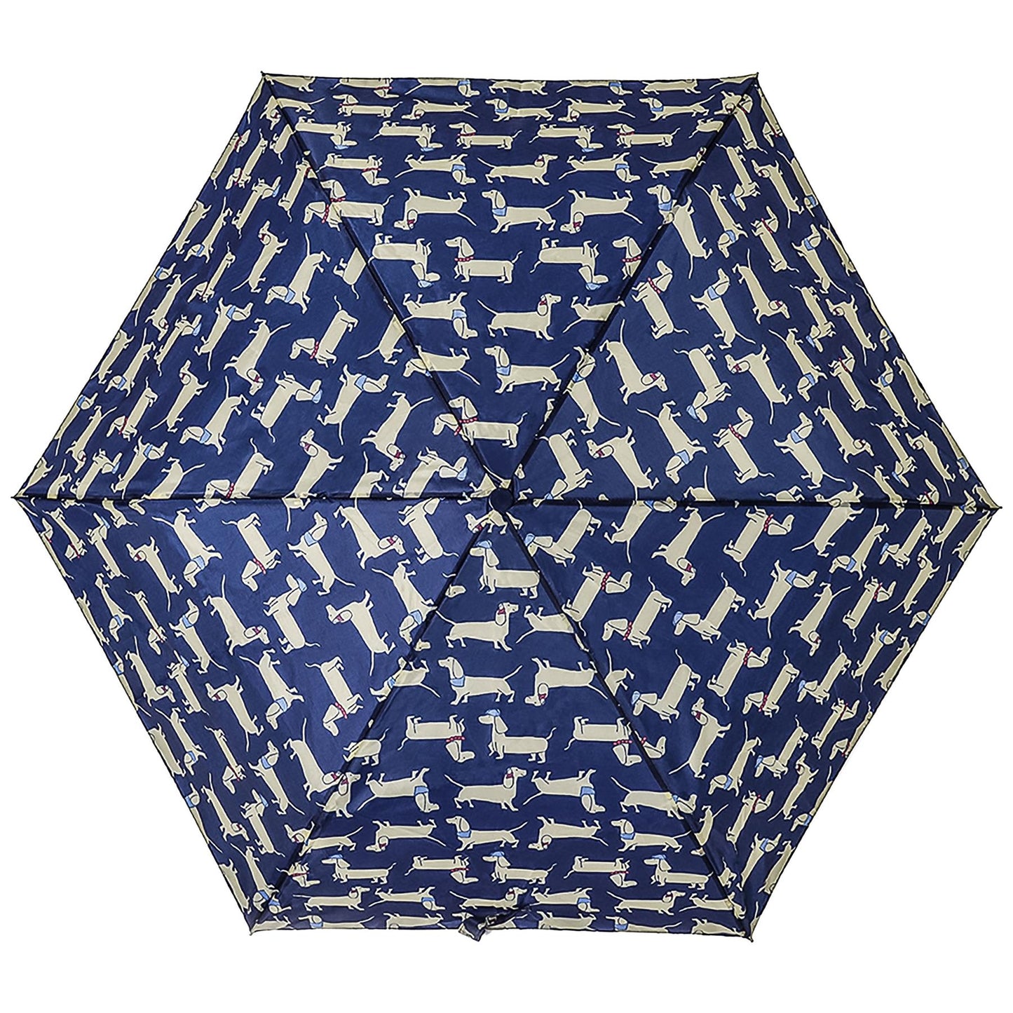 Ladies Supermini Folding Umbrella Sausage Dog AOP Lightweigh 50cm Compact Brolly