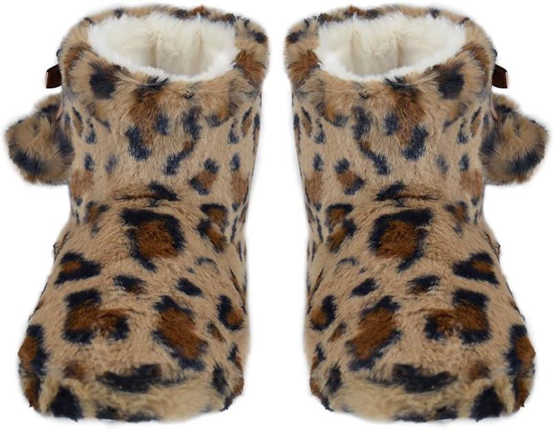 Ladies Slipper Bootie Novelty Leopard Pattern Warm Winter Knitted Ankle Boots