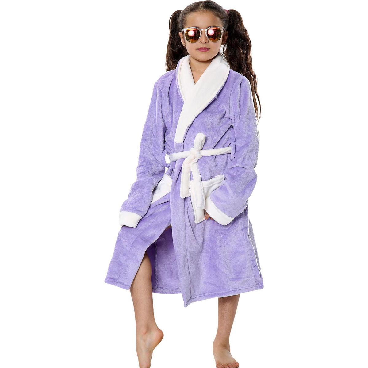 Kids Soft Fleece Bathrobe Dressing Gown Hooded Swim Beach Girls Boys 2-13 years