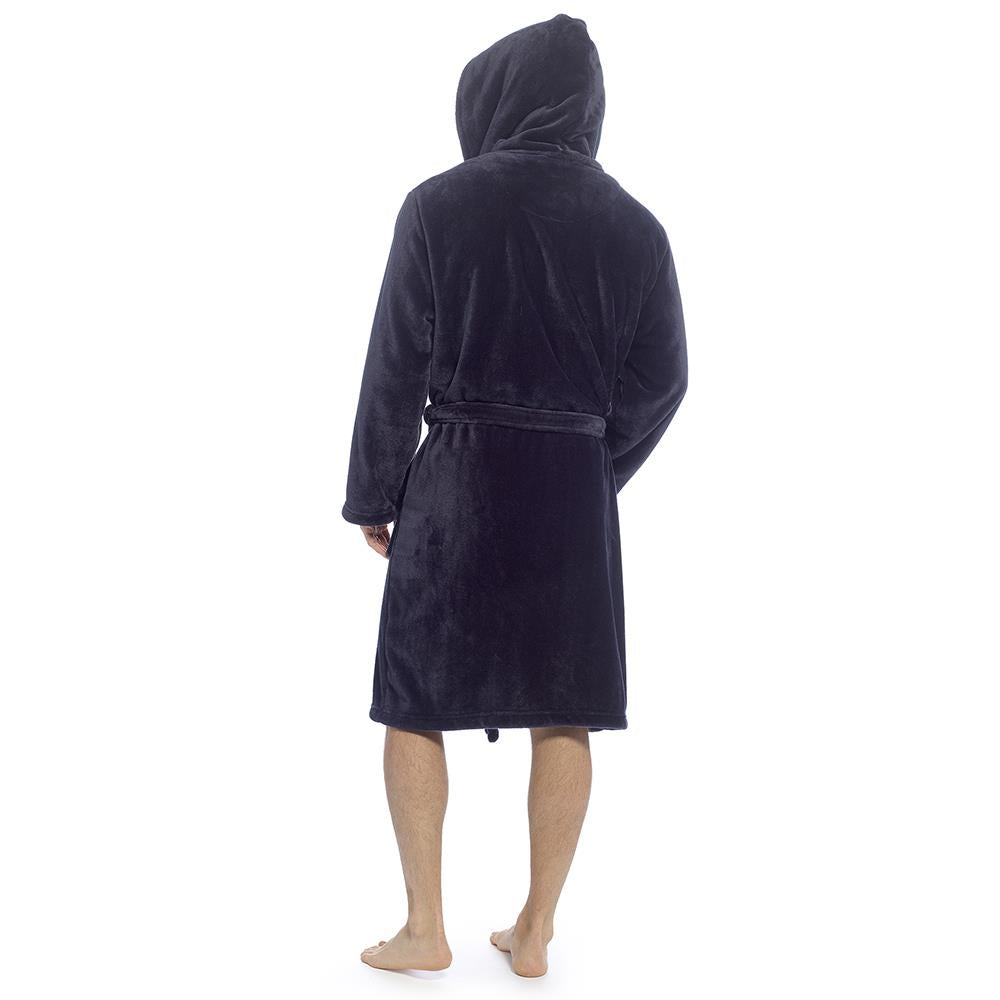 A2Z Mens Supersoft Hooded Fleece Gown Warm Plush Bathrobe with Belt M to XXL UK