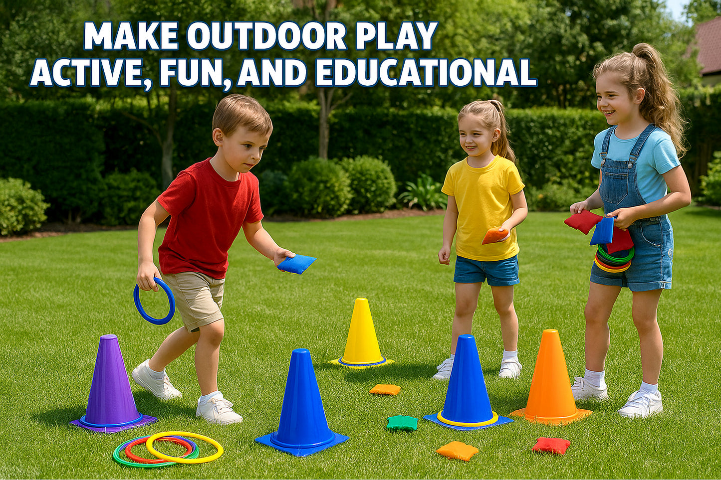 Kids PE Activity Set Cones, Rings, Bean Bags, Outdoor Garden Playground Games