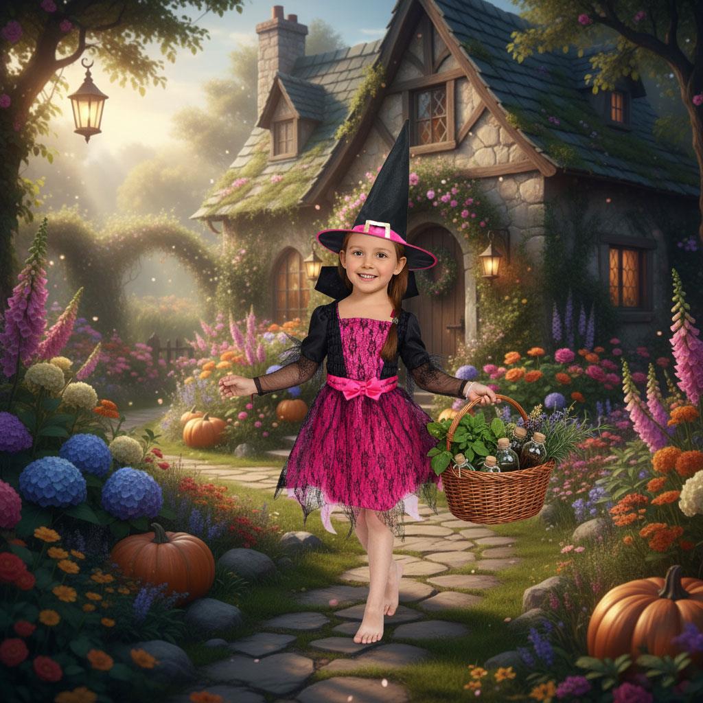 A2Z 4 Kids Girls Halloween Witch Costume Dress with Hat Lace Fancy School Outfit