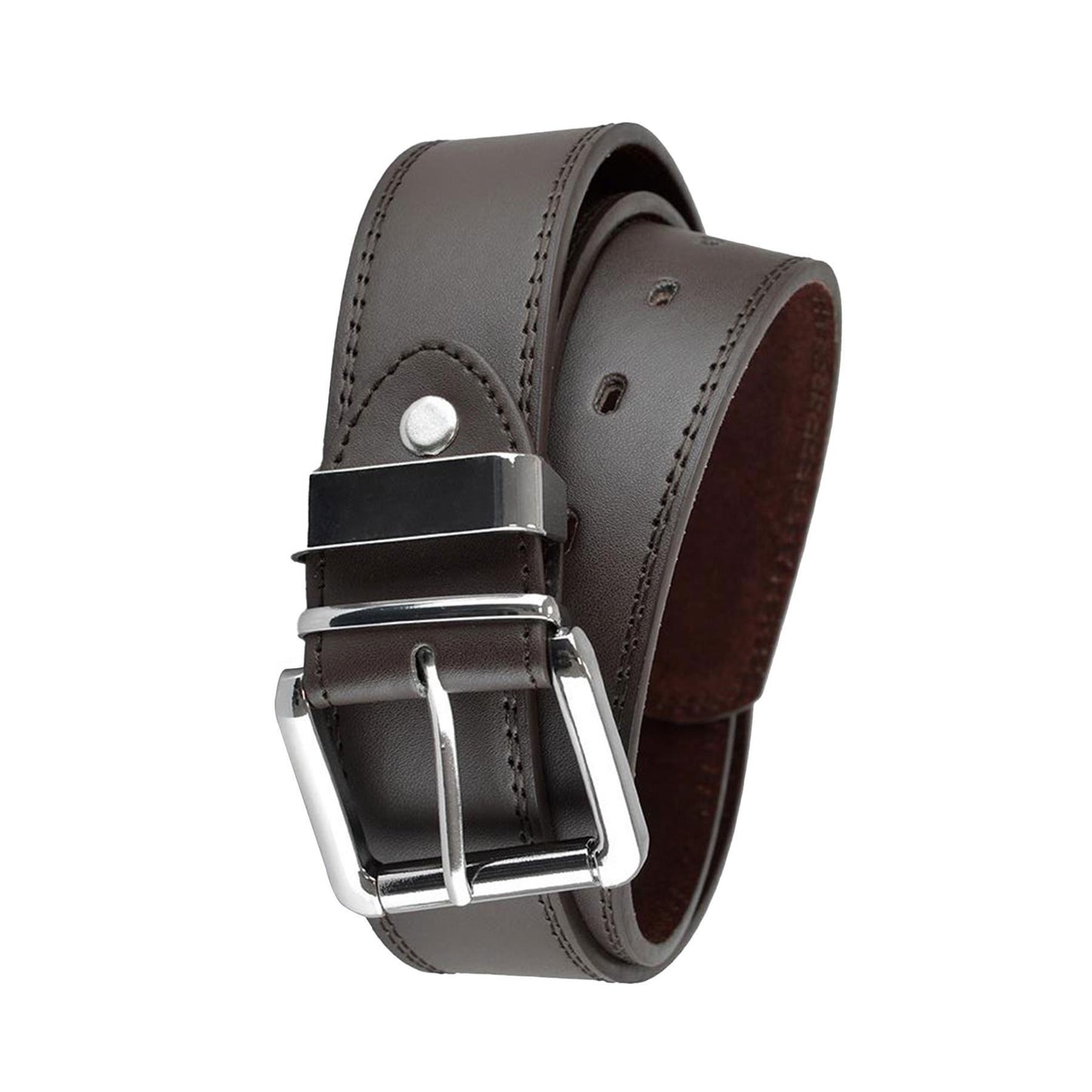 Mens Belt Alloy Pin Buckle Belt 2 Pack Double Stitched Leather Lined Jeans Belts