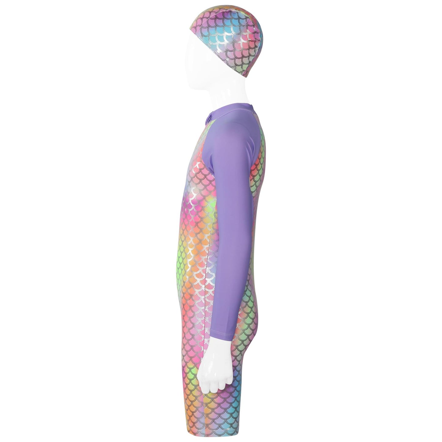 Kids Girls Rainbow Swimsuit With Hat Surfing Diving Quick Dry Swimwear Suit
