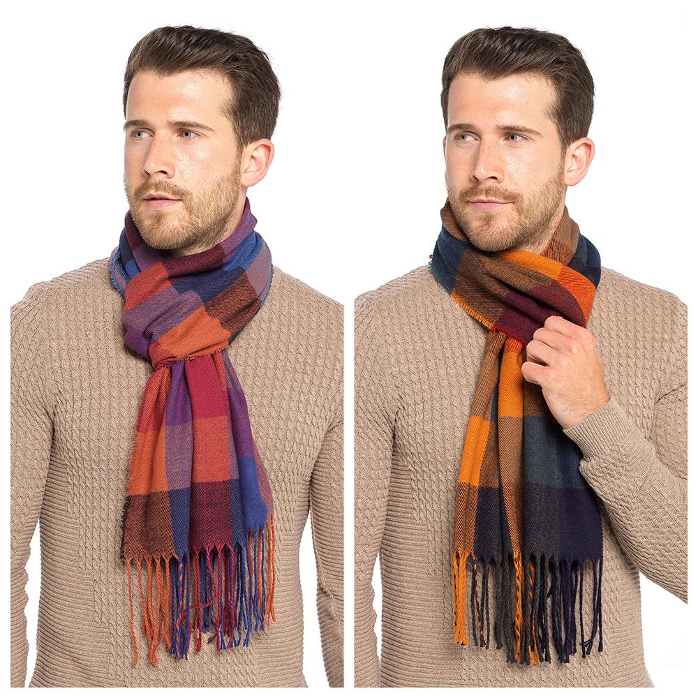 A2Z Men's Checked Scarf Tartan Pattern Soft Winter Wrap with Tassels and Fringe
