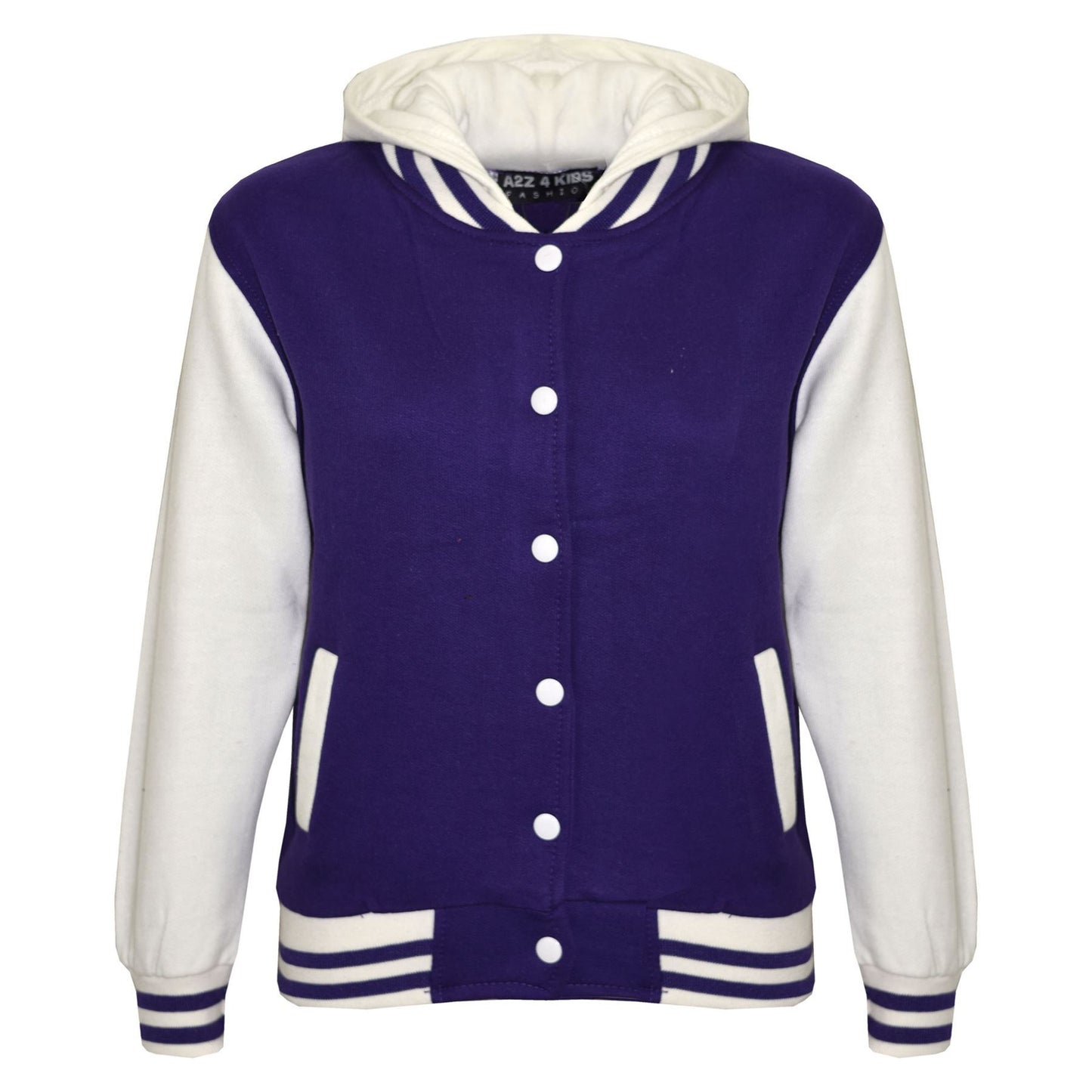 kids Girls Boys B.B Plain Hooded Jacket Varsity Classic Baseball Style Coat 2-13