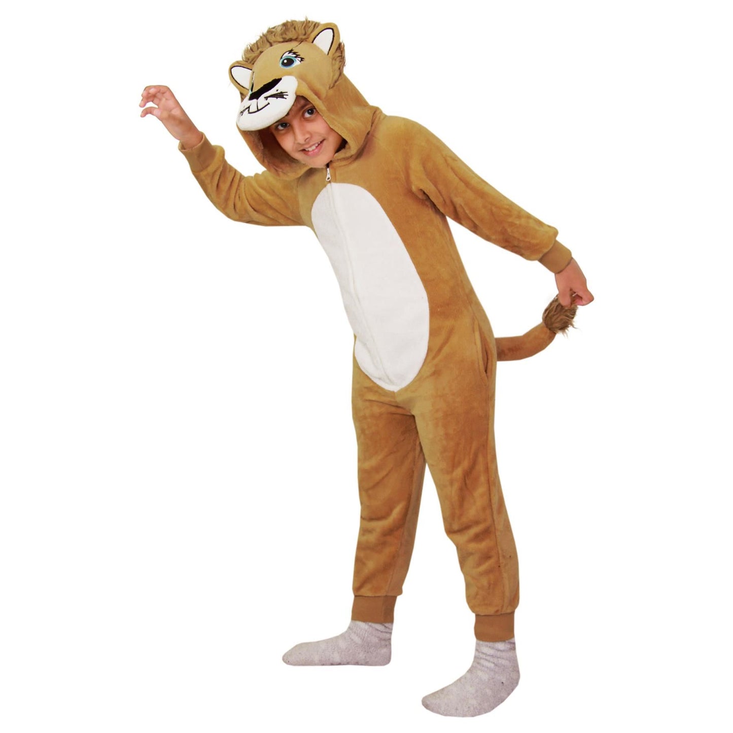 Kids Boys Girls Soft Fluffy Animal Lion A2Z Onesie One Piece Xmas Costume 2-13 Y
