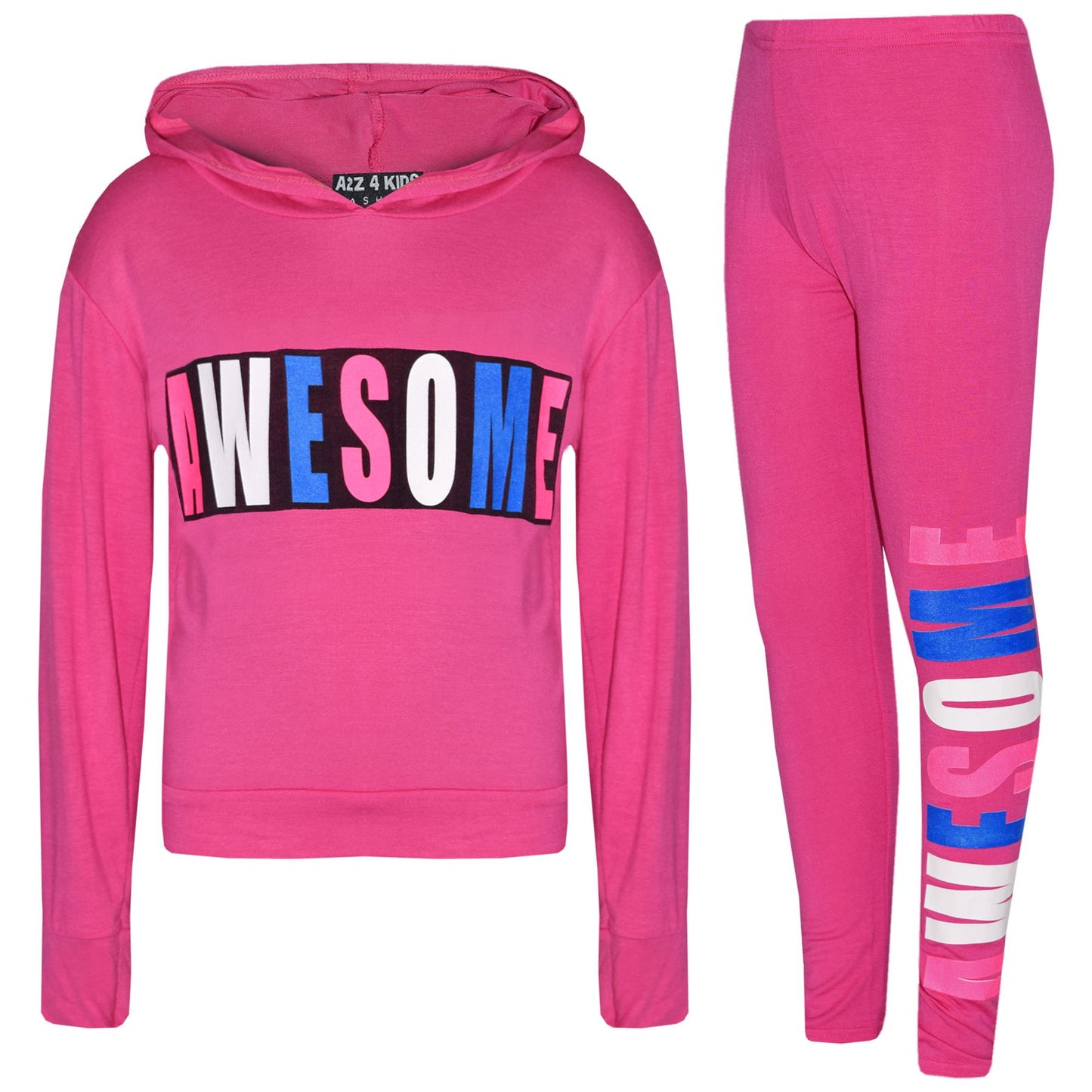 Girls Tops Kids Awesome Print Hooded T Shirt Top Legging Lounge Wear Set 7-13 Yr