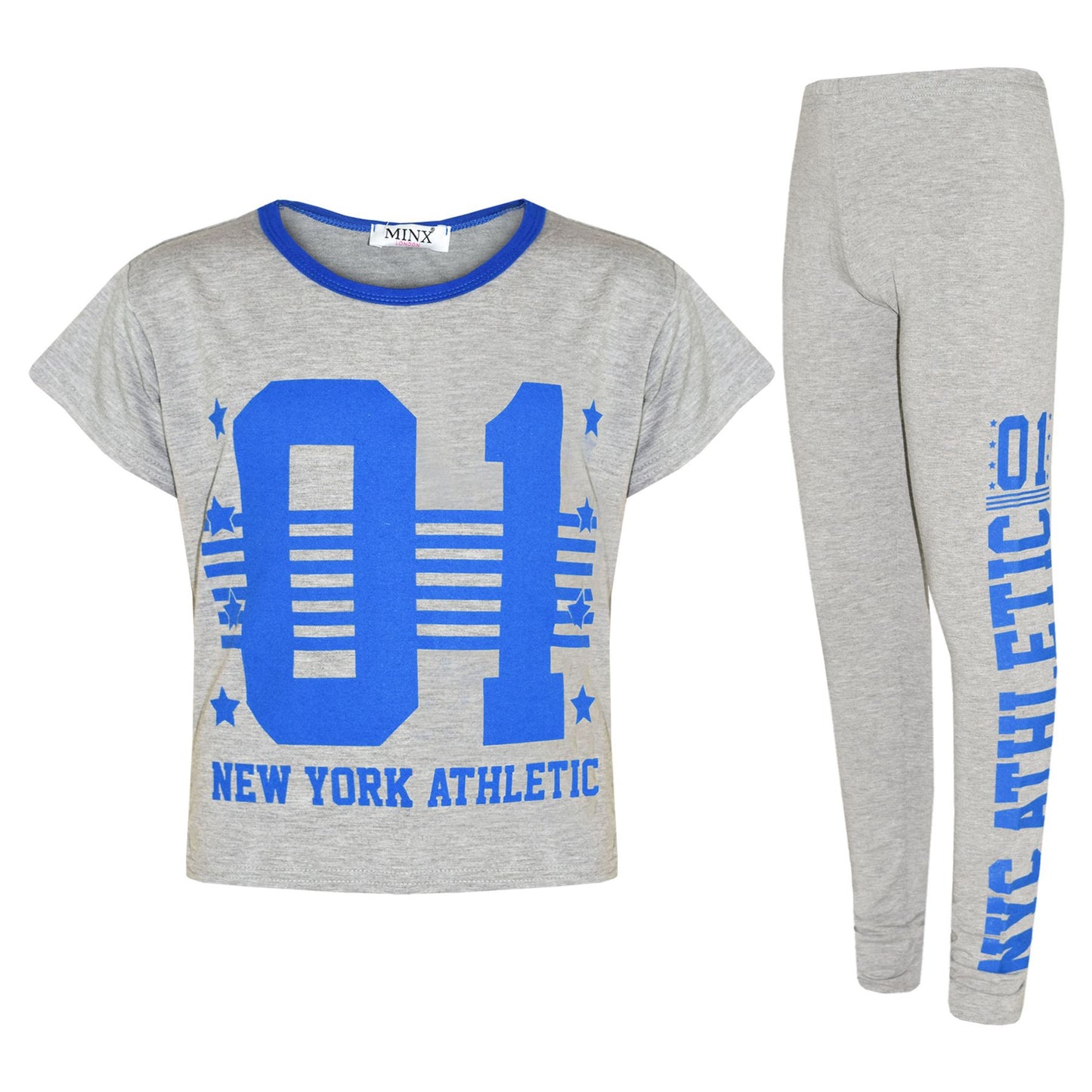 Girls Tops Kids 01 New York Athletic Print Stylish Crop Top Legging Set 7-13 Yrs