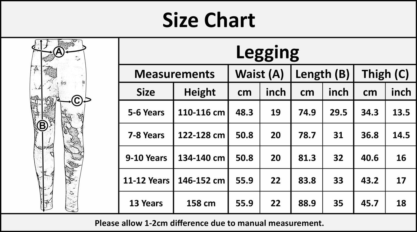 Kids Girls Leggings Tie Dye Blue Print Stylish Fahsion Trendy Dance Legging 5-13