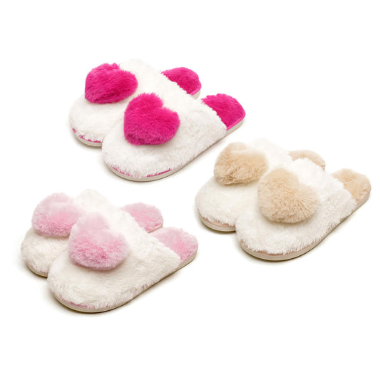 A2Z Ladies 3D Heart Mule Slippers Soft Plush Faux Fur Indoor Slip On House Shoes
