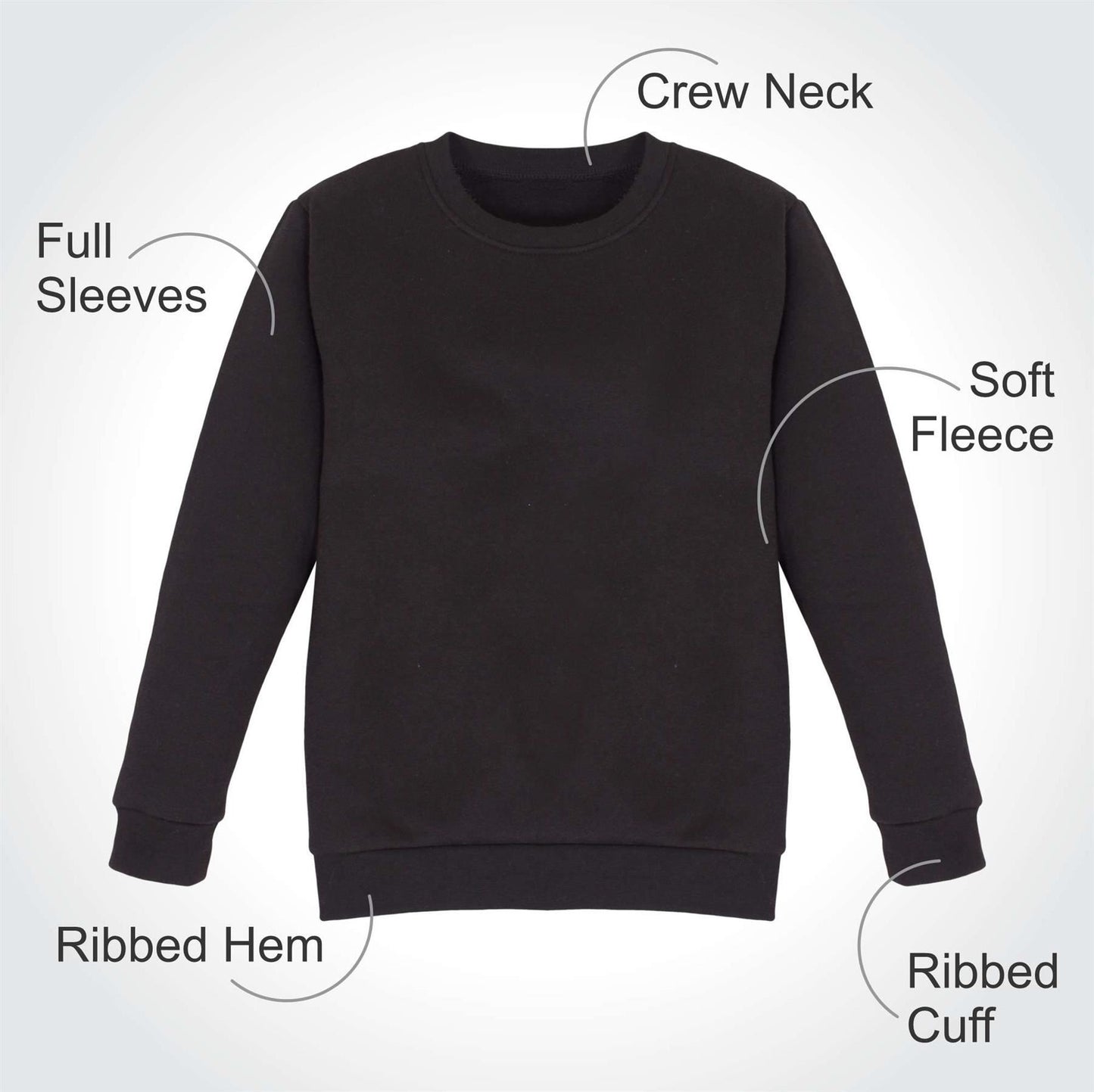 Kids Girls Boys Sweatshirt Plain Crew Round Neck Uniform Age 2-13 Years