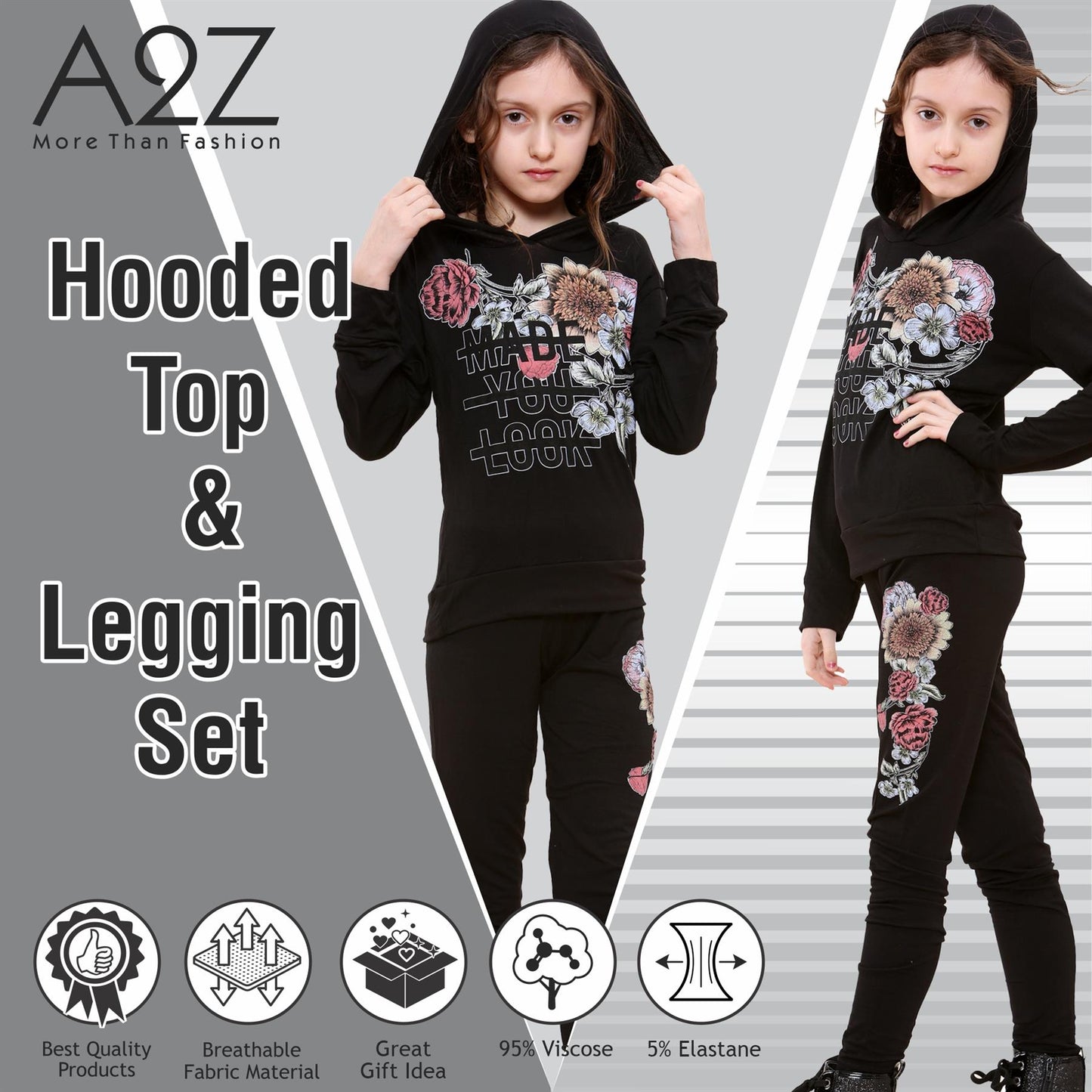 Girls Top Kids Made You Look Print Long Sleeves Hooded Top & Legging Set 5-13 Yr