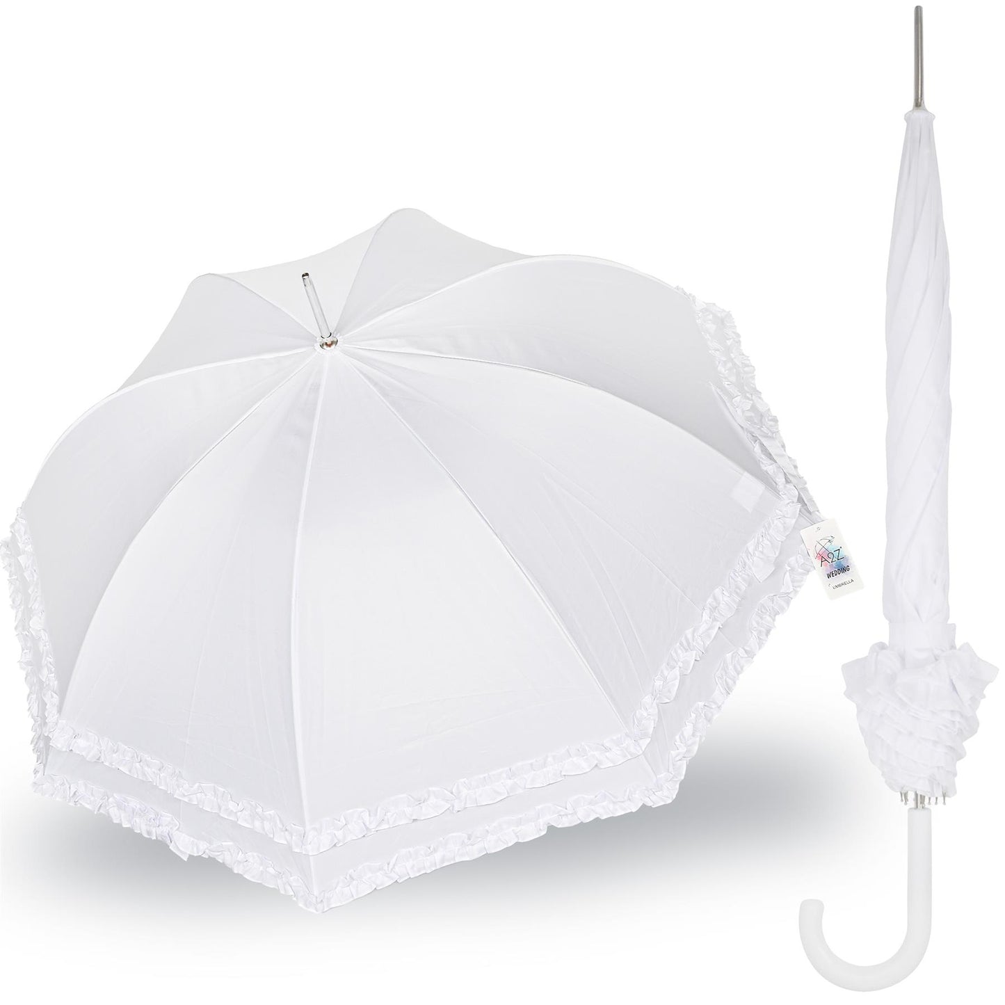 A2Z Ladies Bridal Umbrella Wedding Brolly Double Ruffle Lace Walking Dome Canopy