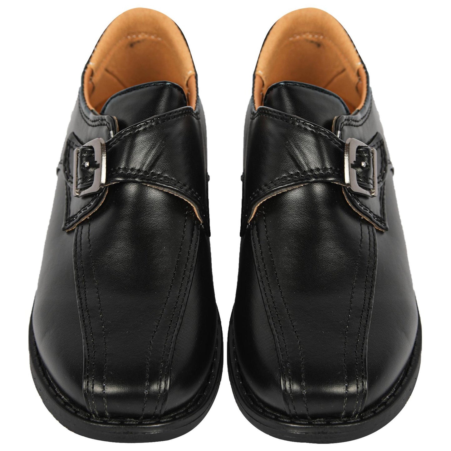 Kids Boys Teens Black School Shoes PU Leather Touch Fasten Strap Size 10 to 5