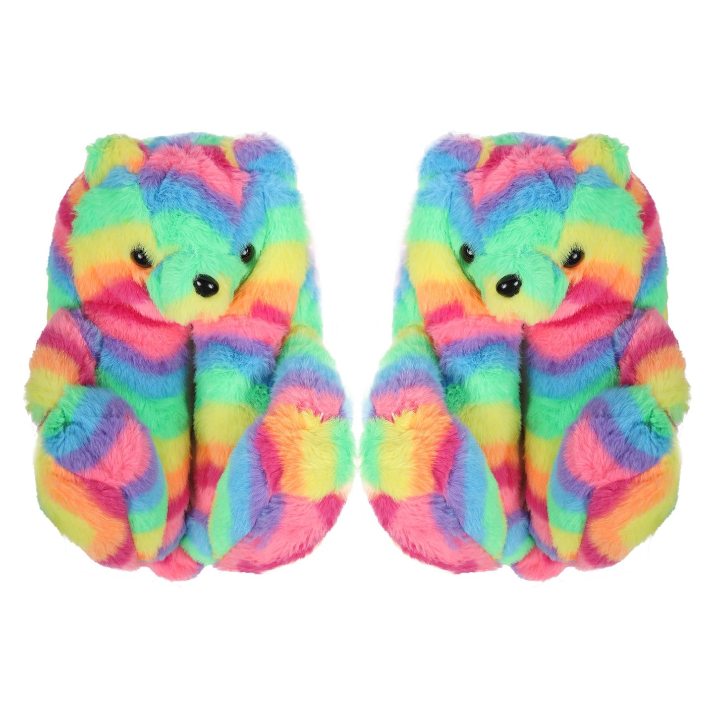Kids Girls Womens 3D Rainbow Bear Slippers Cute Animal Face Soft Plush Warm Shoe
