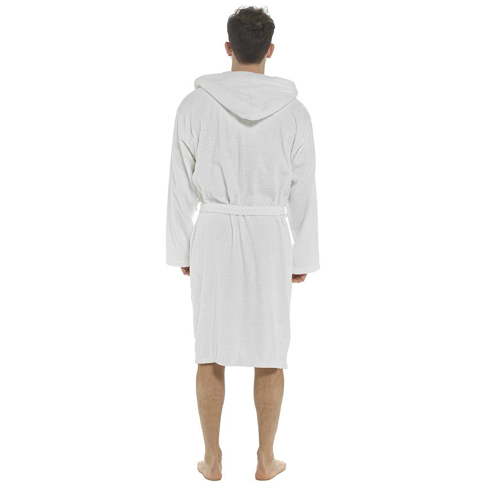 Mens Hooded Towelling Robe Soft Cotton Absorbent Bathrobe with Belt Deep Pockets