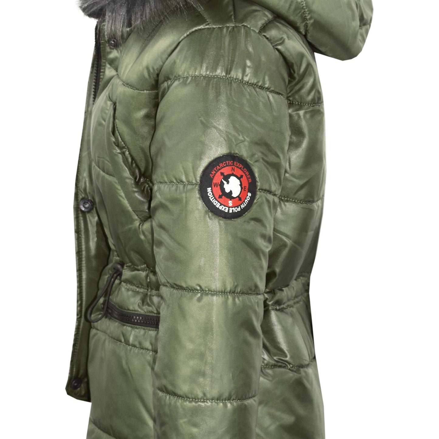 Kids Girls Jackets Puffer Hooded Detachable Faux Fur Wet Look Padded Long Coats