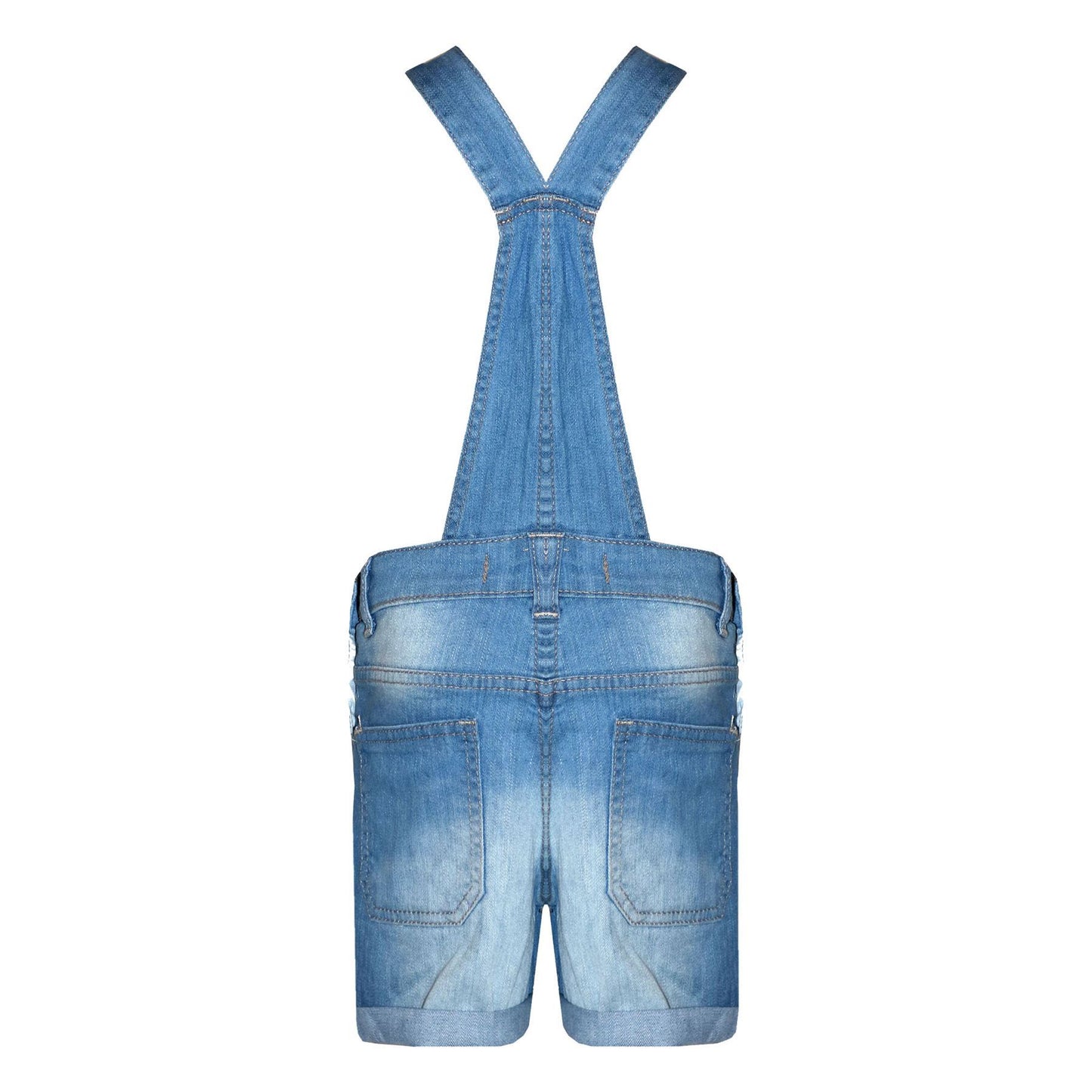 Kids Girls Denim Stretch Dungaree Shorts Jumpsuit Playsuit All In One 7-13 Years