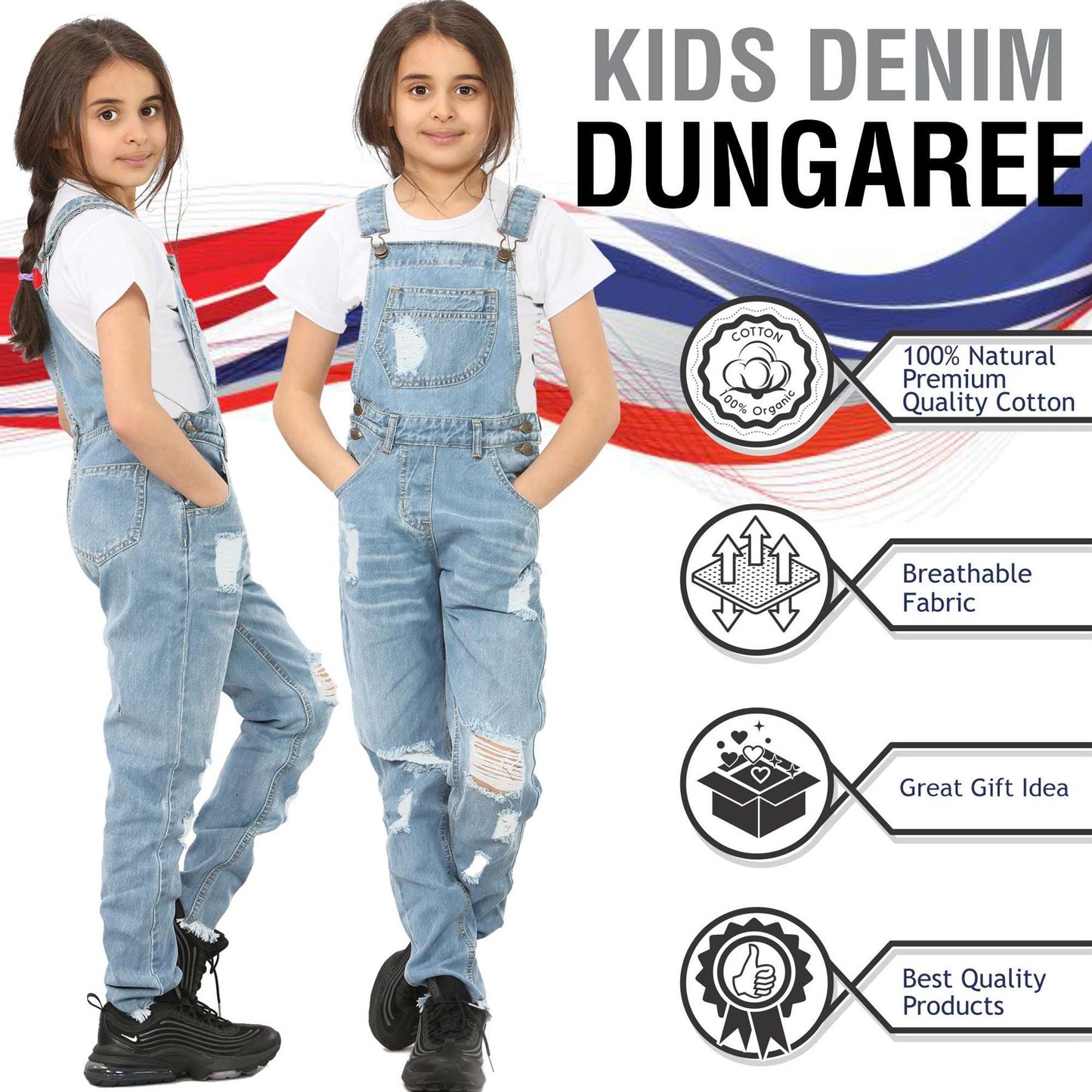 A2Z 4Kids Girls Dungaree Ripped Jeans Overall All In One Jumpsuit 5-13 Years