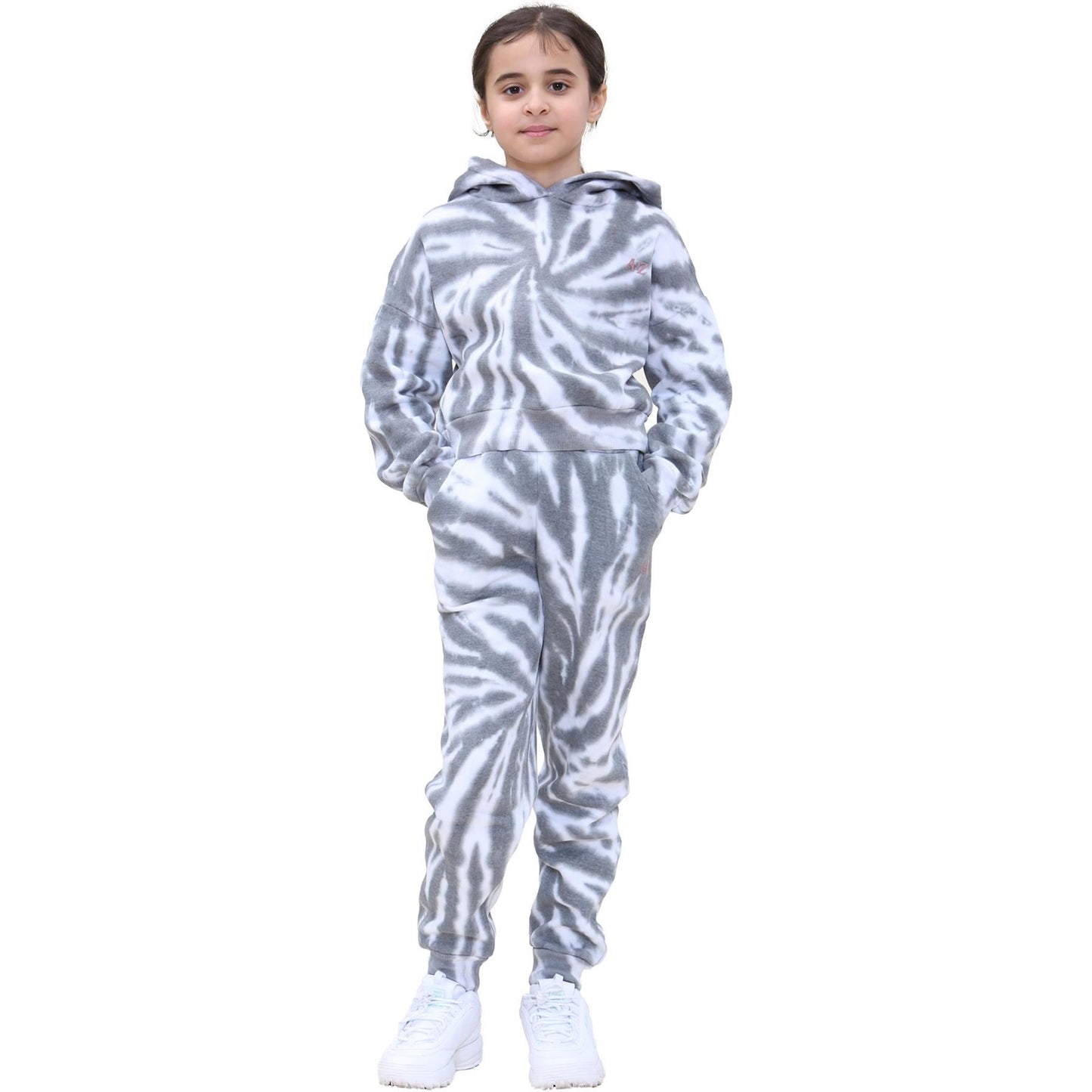 Kids Tie Dye Tracksuit Gym Cropped Hoodie Sweatpants Cord Set Girls Age 5-13