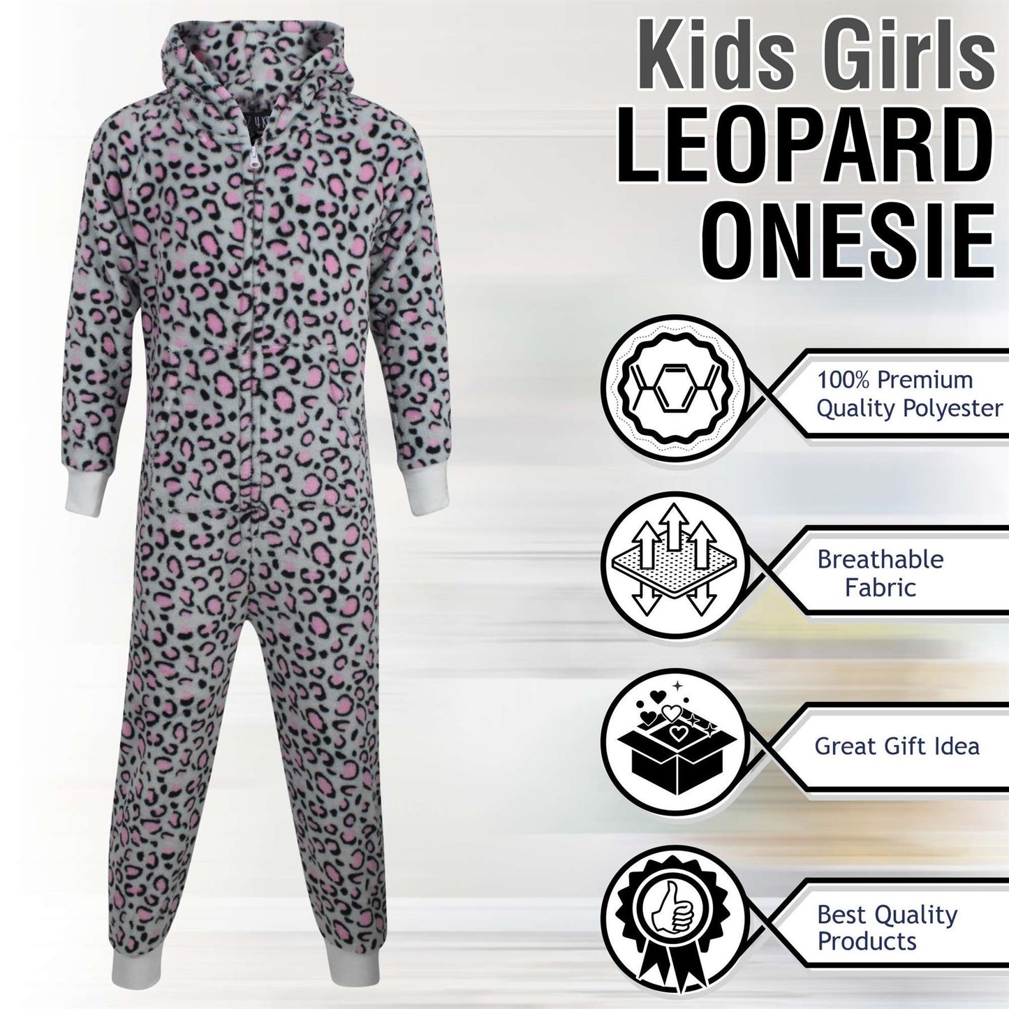 Kids Boys Girls Soft Fluffy Leopard Pink Grey A2Z Onesie One Piece Xmas Costume
