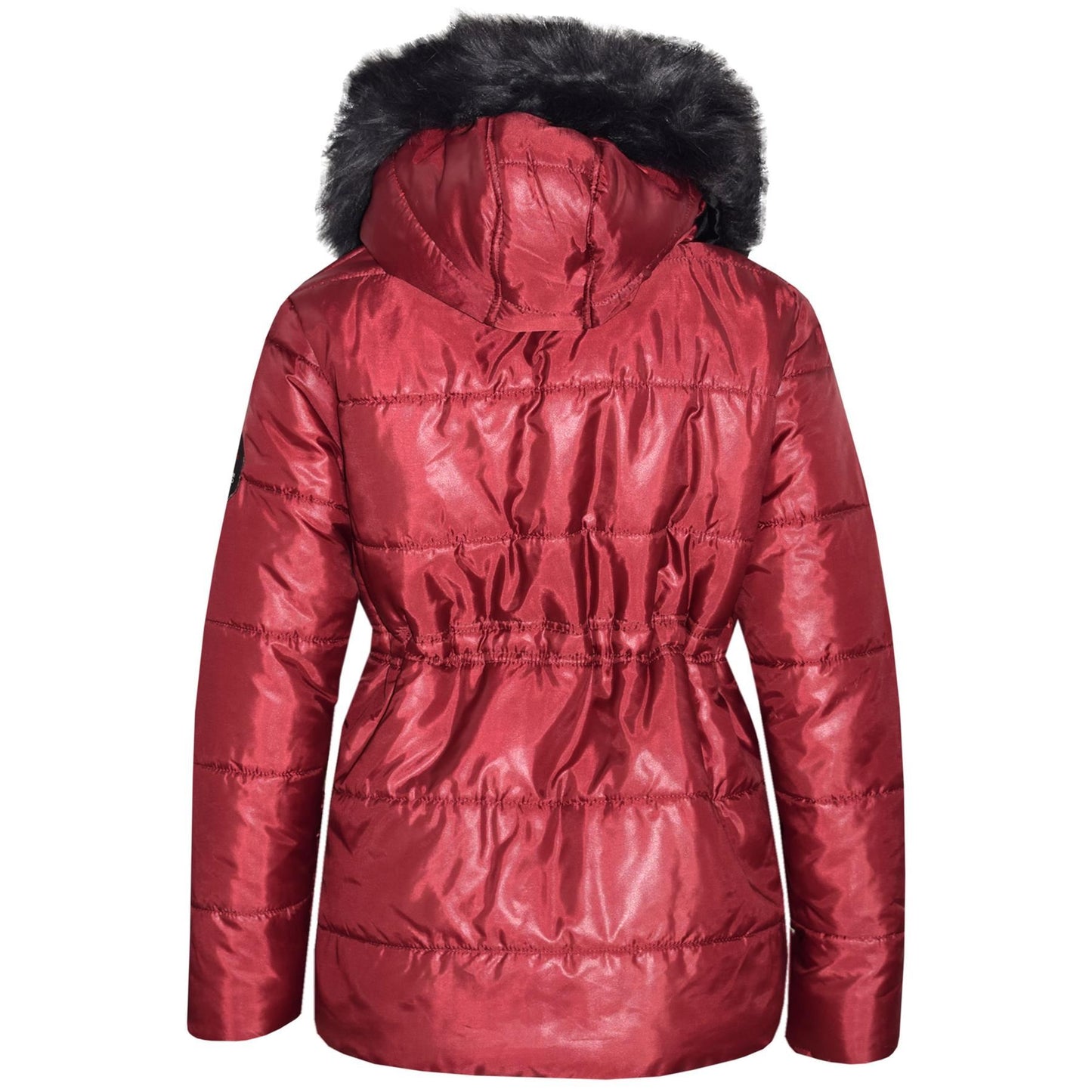 Kids Girls Jackets Puffer Hooded Detachable Faux Fur Wet Look Padded Long Coats