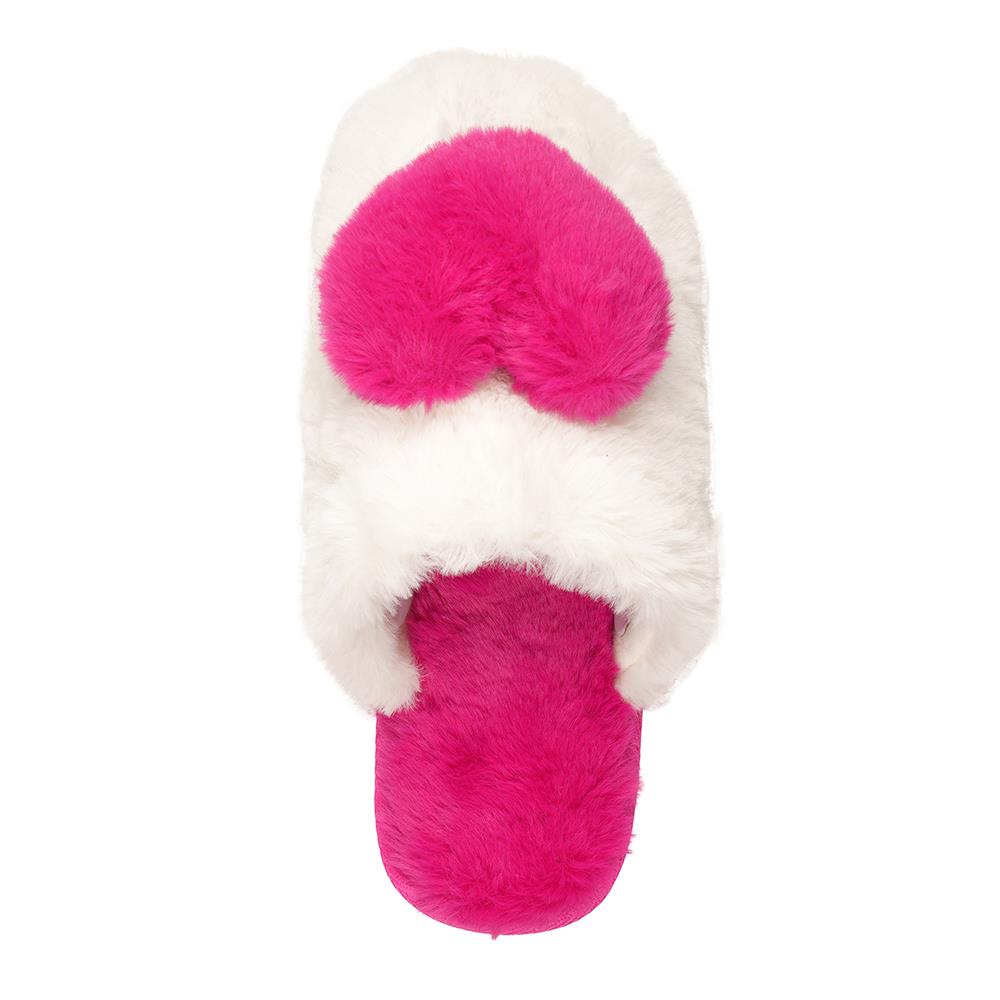 A2Z Ladies 3D Heart Mule Slippers Soft Plush Faux Fur Indoor Slip On House Shoes