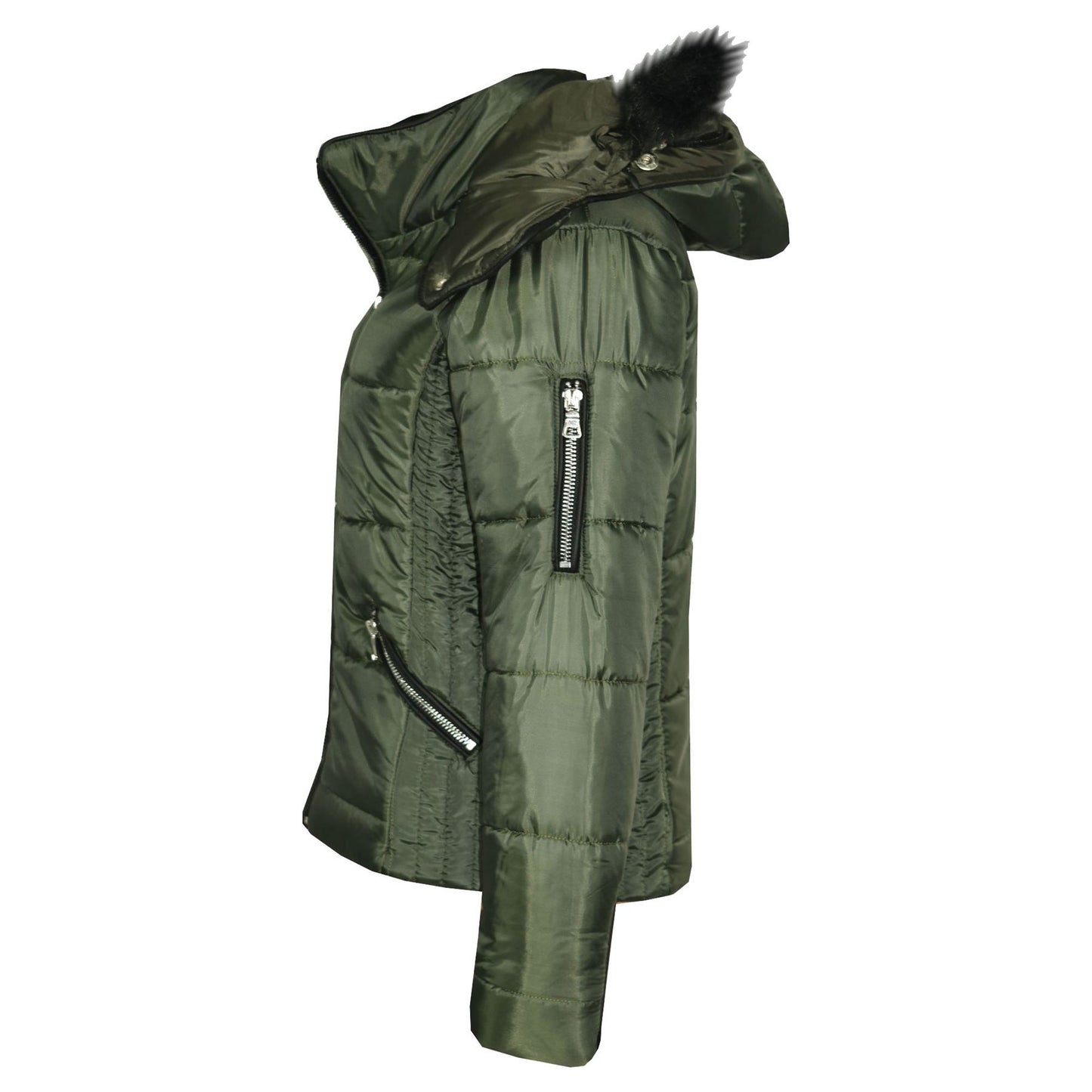 Girls Puffer Jacket Quilted Winter Coat Faux Fur Hood Warm Padded Zipped Coat