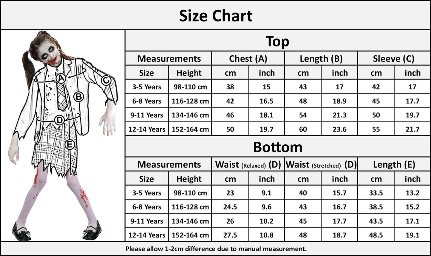 A2Z 4 Kids Girls Top Zombie School Girls Attire Lapel Collar Top & Trouser Set With Necktie Halloween Zombie Set
