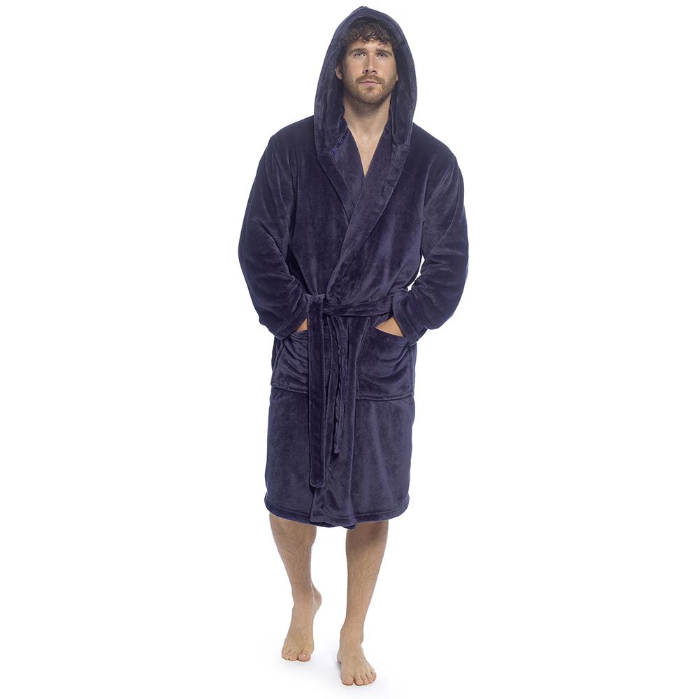 A2Z Mens Supersoft Hooded Fleece Gown Warm Plush Bathrobe with Belt M to XXL UK