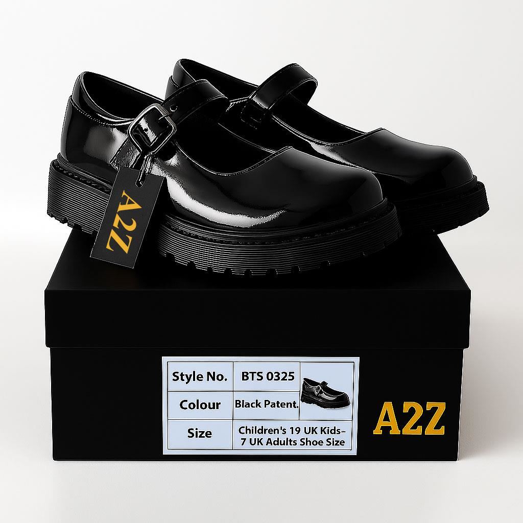 A2Z Girls Teens Womens Black Patent Mary Jane School Shoes Smart Buckle Footwear